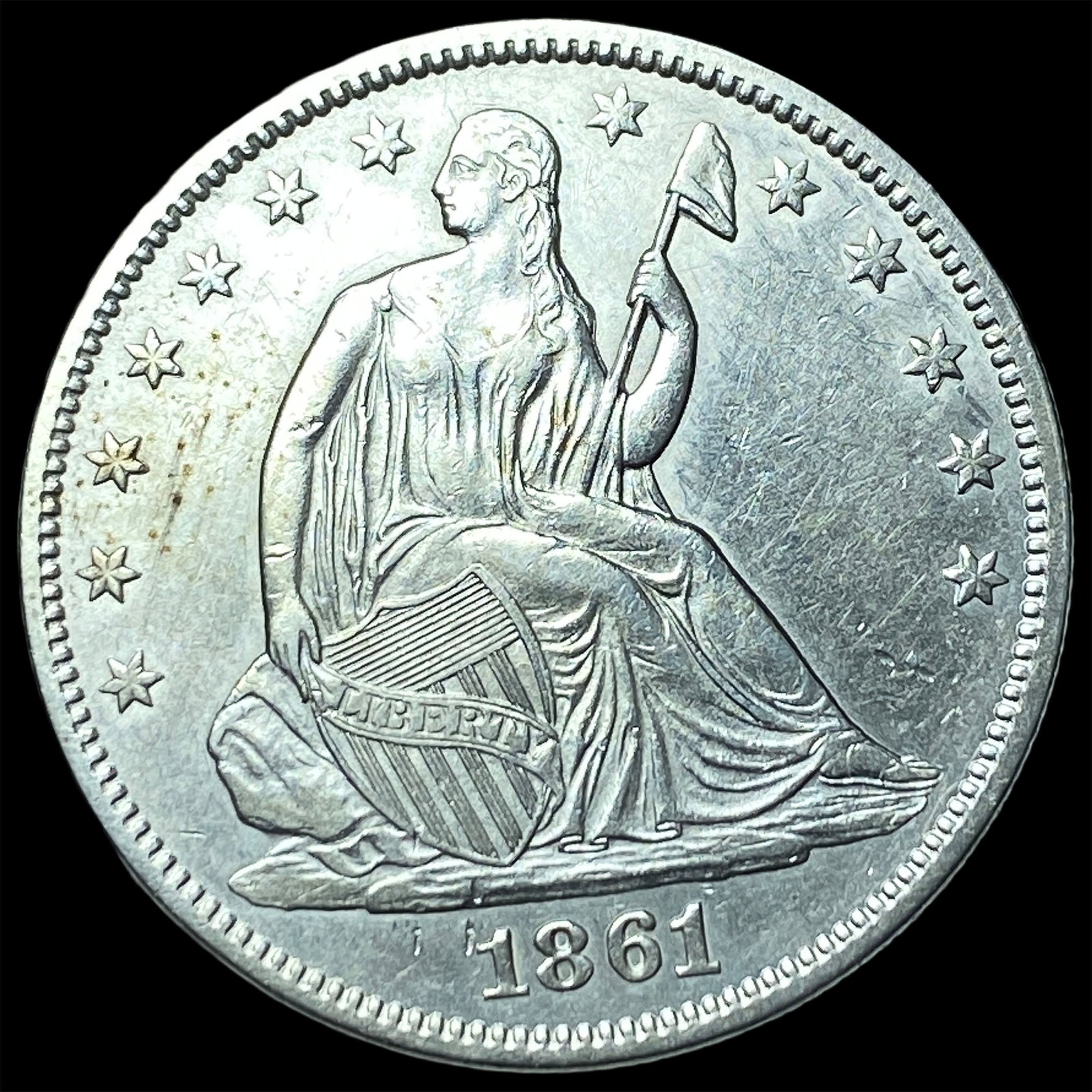 1861 Silver Half Dollar (Seated Liberty) CLOSELY UNCIRCULATED: 1861 Silver Half Dollar (Seated Liberty) CLOSELY UNCIRCULATED