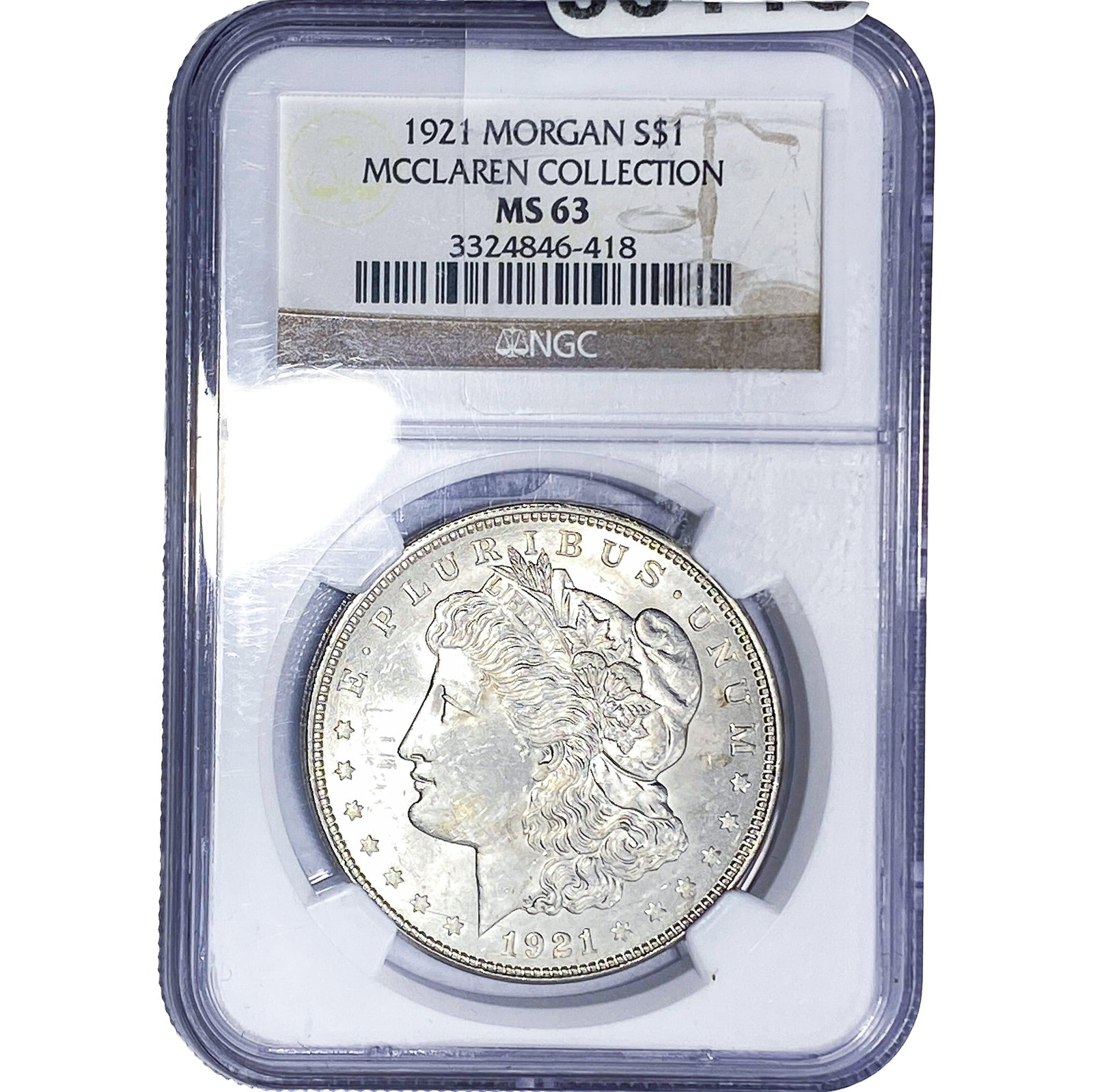 1921 Morgan Silver Dollar NGC MS63 McClaren Coll. (1 of 2)
