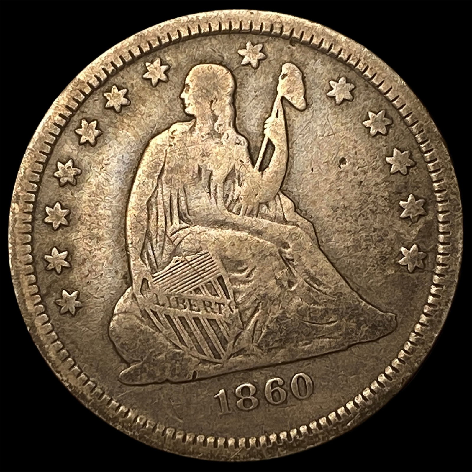1860-O Silver Seated Liberty Quarter LIGHTLY CIRCULATED: 1860-O Silver Seated Liberty Quarter LIGHTLY CIRCULATED