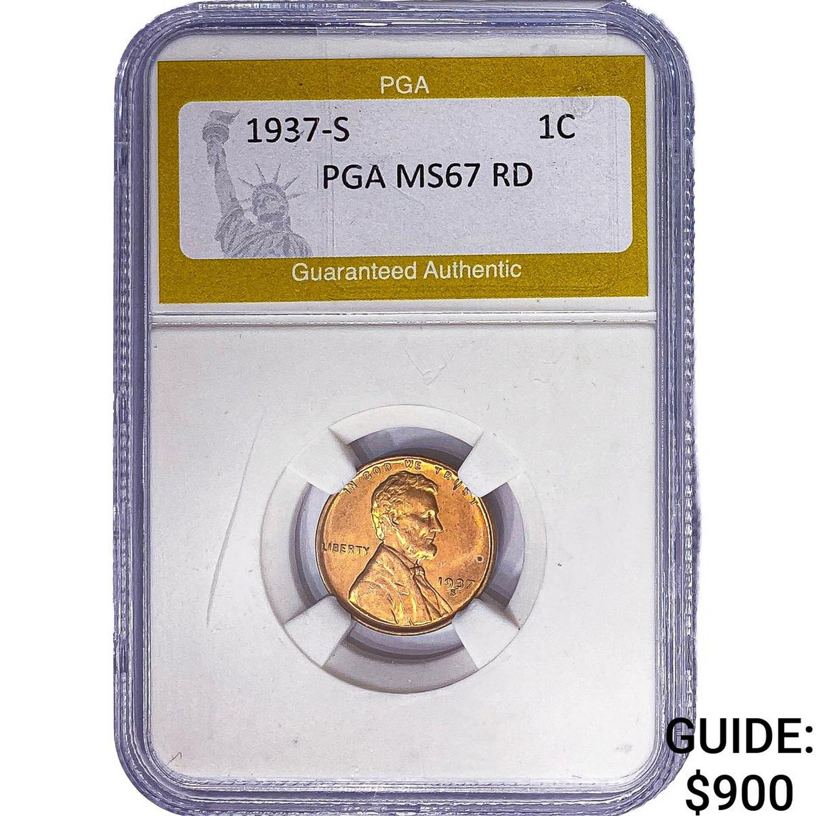 1937-S Wheat Cent PGA MS67 RD: 1937-S Wheat Cent PGA MS67 RD