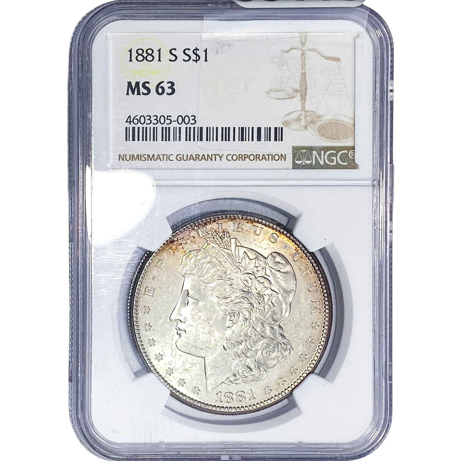 1881-S Morgan Silver Dollar NGC MS63: 1881-S Morgan Silver Dollar NGC MS63