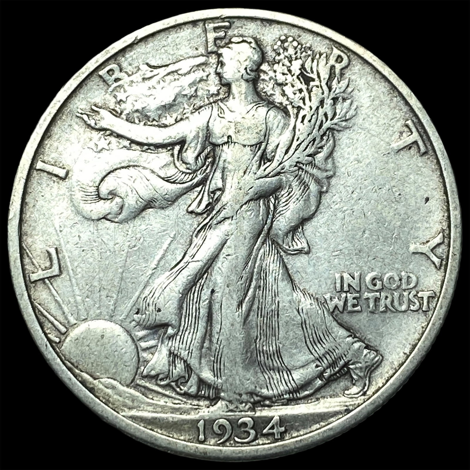 1934-S Silver Walking Liberty Half Dollar NEARLY UNCIRCULATED: 1934-S Silver Walking Liberty Half Dollar NEARLY UNCIRCULATED