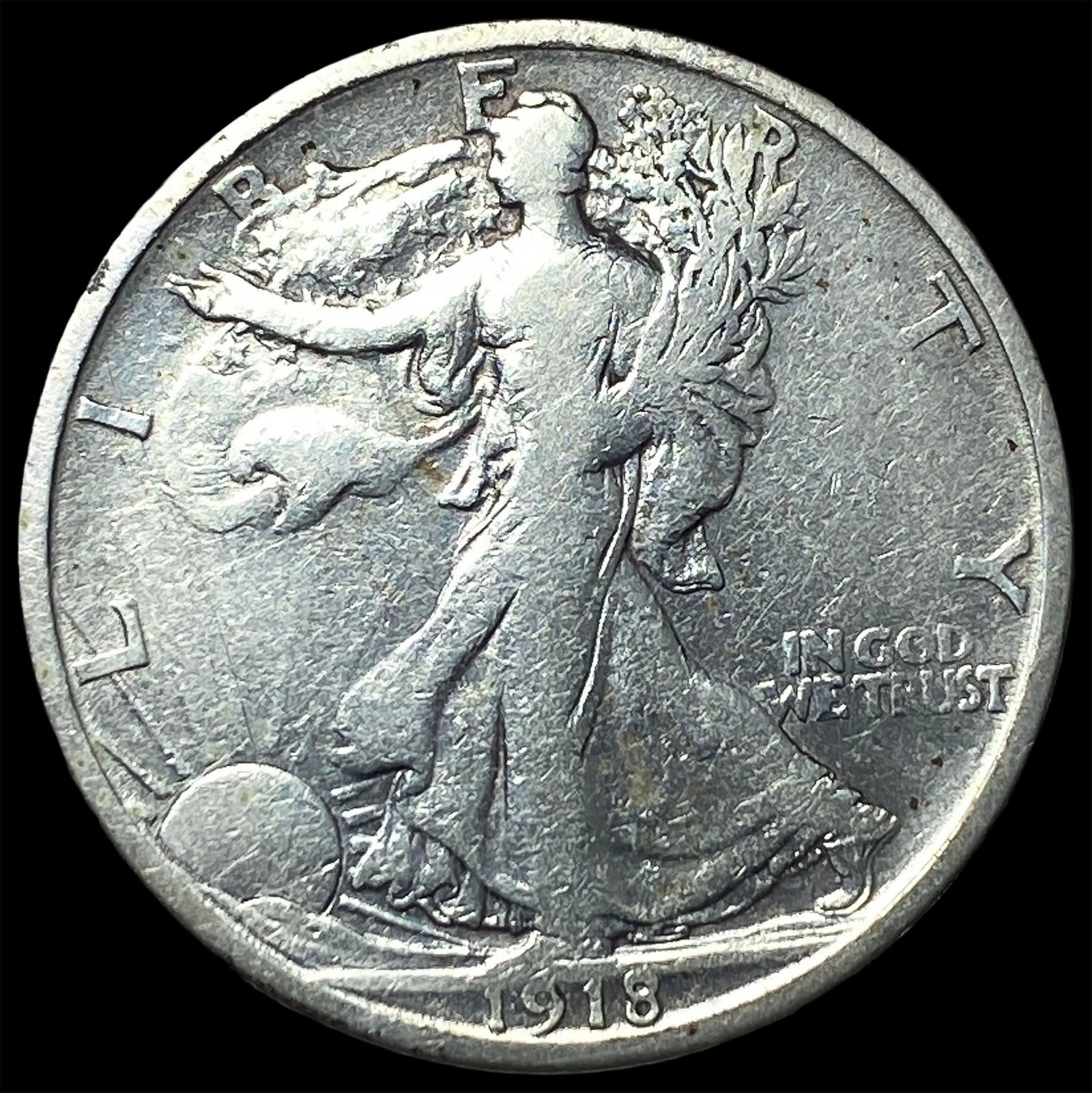 1918-S Silver Walking Liberty Half Dollar ABOUT UNCIRCULATED: 1918-S Silver Walking Liberty Half Dollar ABOUT UNCIRCULATED