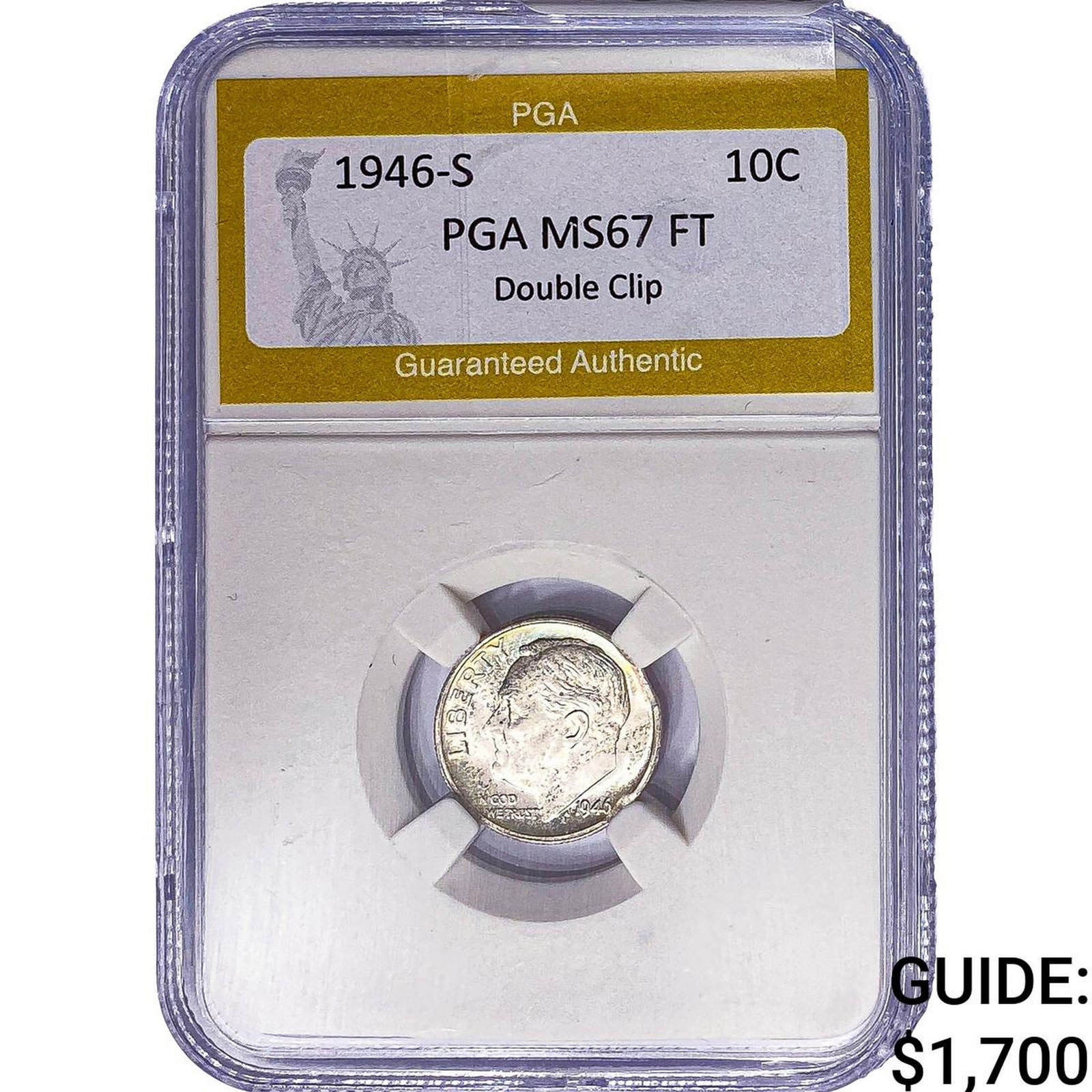 1946-S Roosevelt Dime PGA MS67 FT Double Clip: 1946-S Roosevelt Dime PGA MS67 FT Double Clip