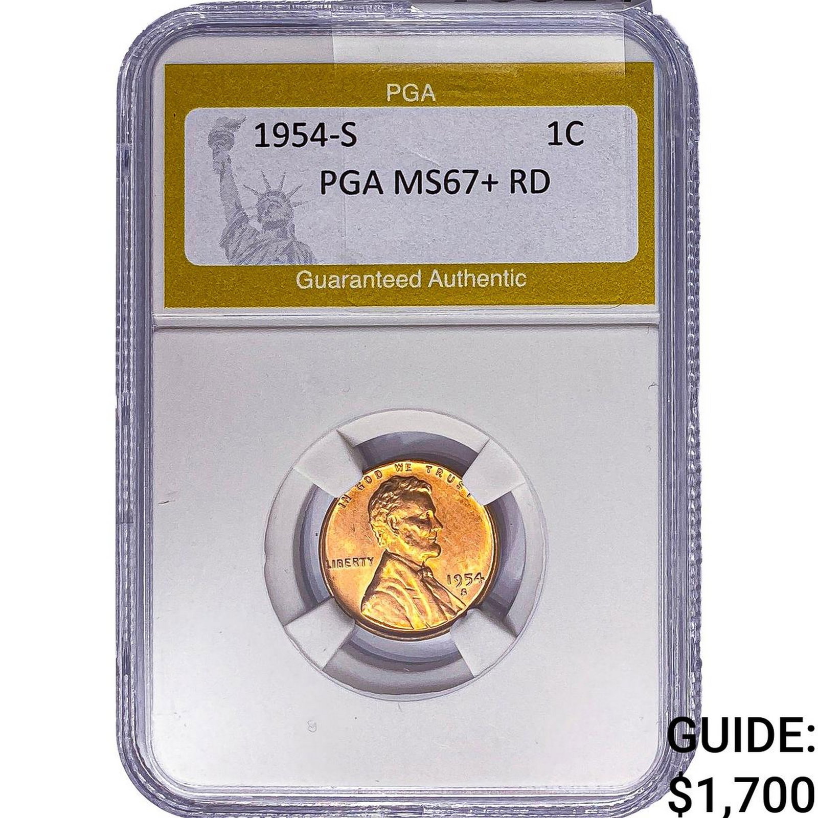 1954-S Wheat Cent PGA MS67+ RD: 1954-S Wheat Cent PGA MS67+ RD