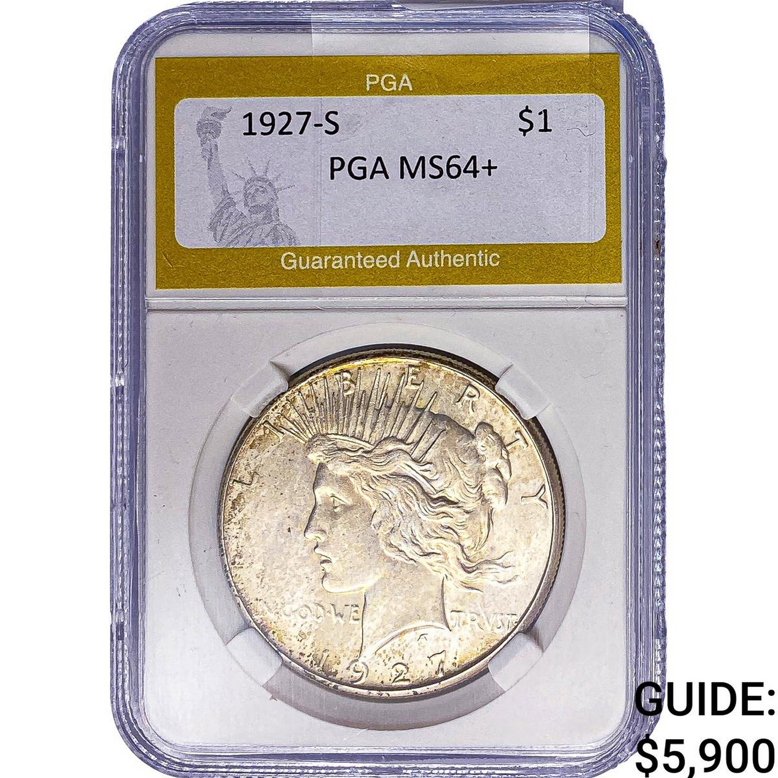1927-S Silver Peace Dollar PGA MS64+: 1927-S Silver Peace Dollar PGA MS64+