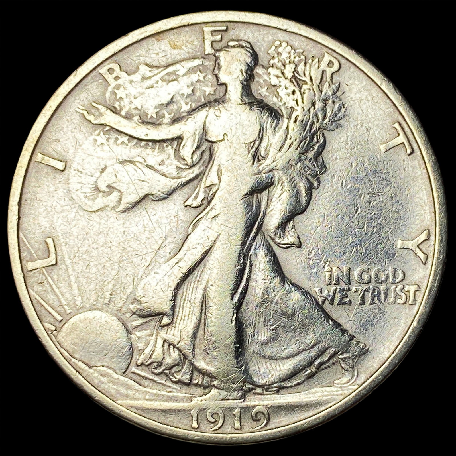 1919-S Silver Walking Liberty Half Dollar ABOUT UNCIRCULATED: 1919-S Silver Walking Liberty Half Dollar ABOUT UNCIRCULATED