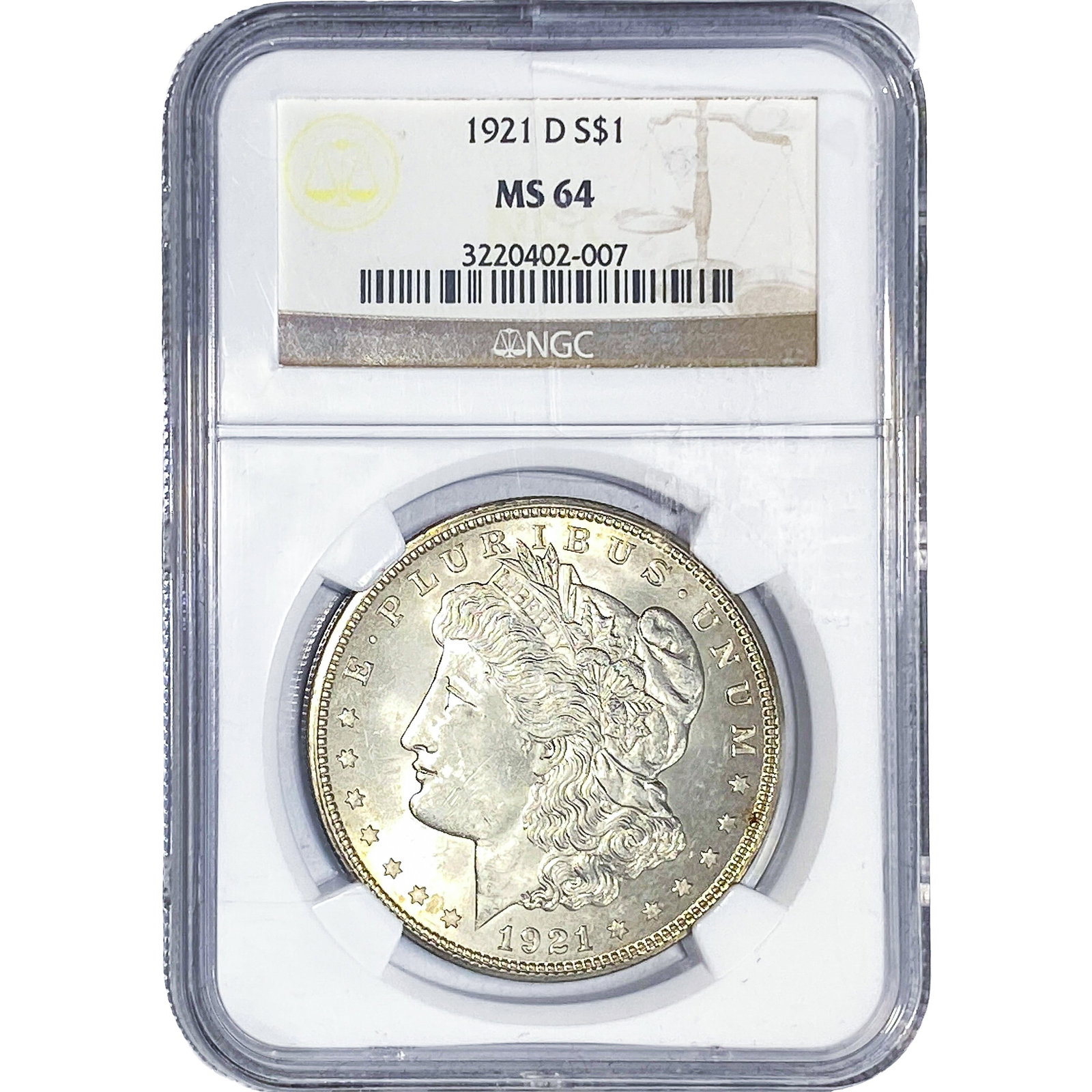 1921-D Morgan Silver Dollar NGC MS64: 1921-D Morgan Silver Dollar NGC MS64