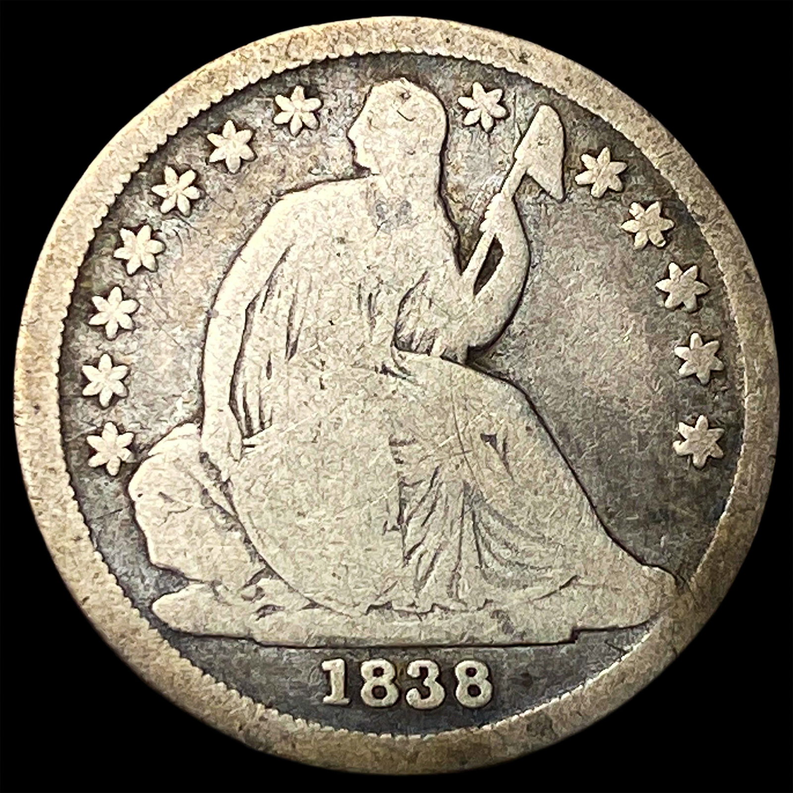 1838 Seated Liberty Dime NICELY CIRCULATED: 1838 Seated Liberty Dime NICELY CIRCULATED