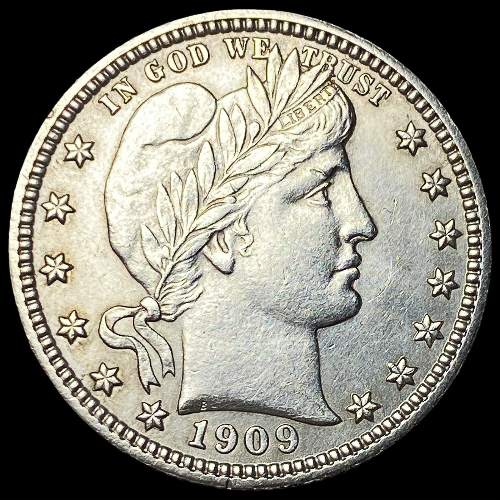 1909 Barber Silver Quarter CLOSELY UNCIRCULATED: 1909 Barber Silver Quarter CLOSELY UNCIRCULATED