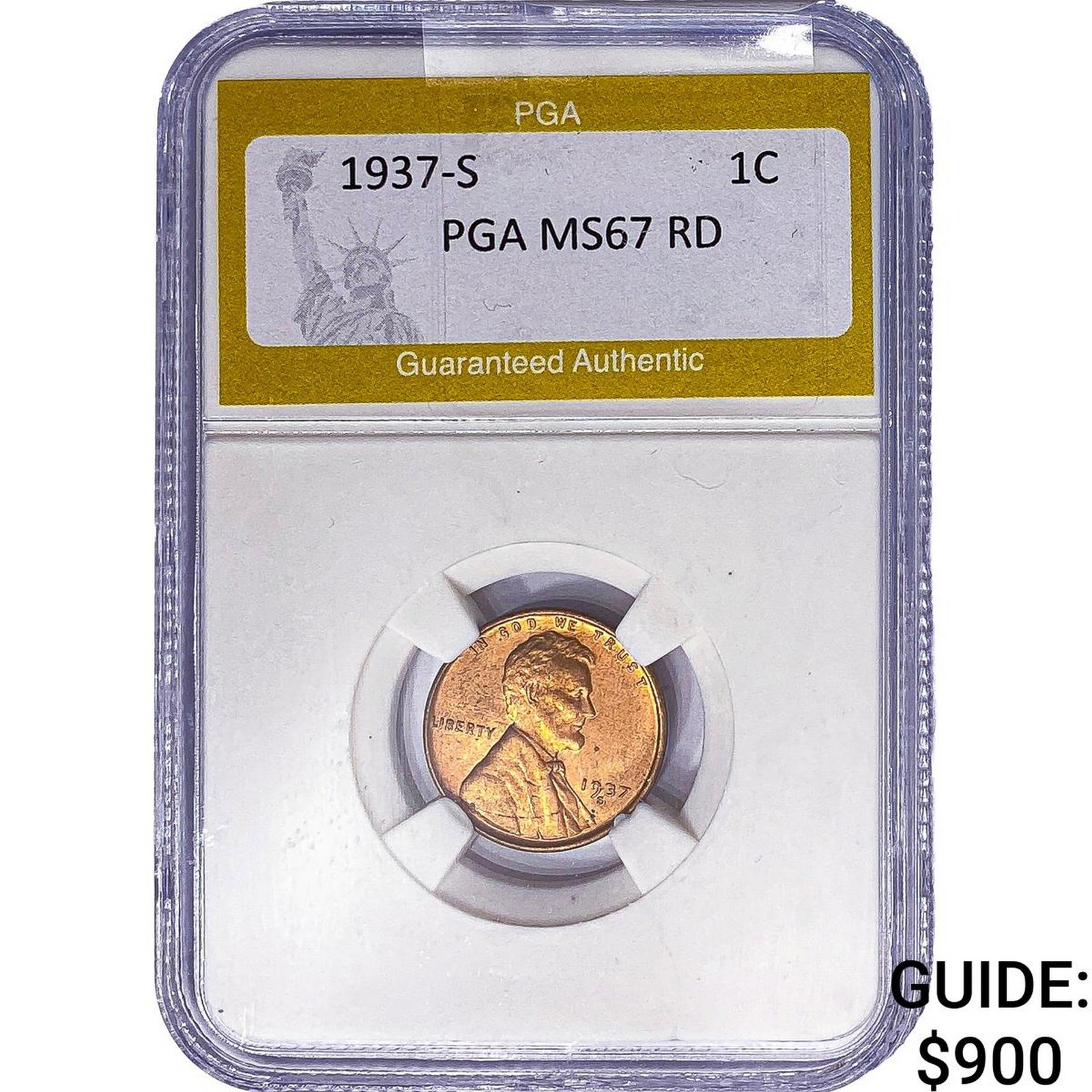 1937-S Wheat Cent PGA MS67 RD: 1937-S Wheat Cent PGA MS67 RD