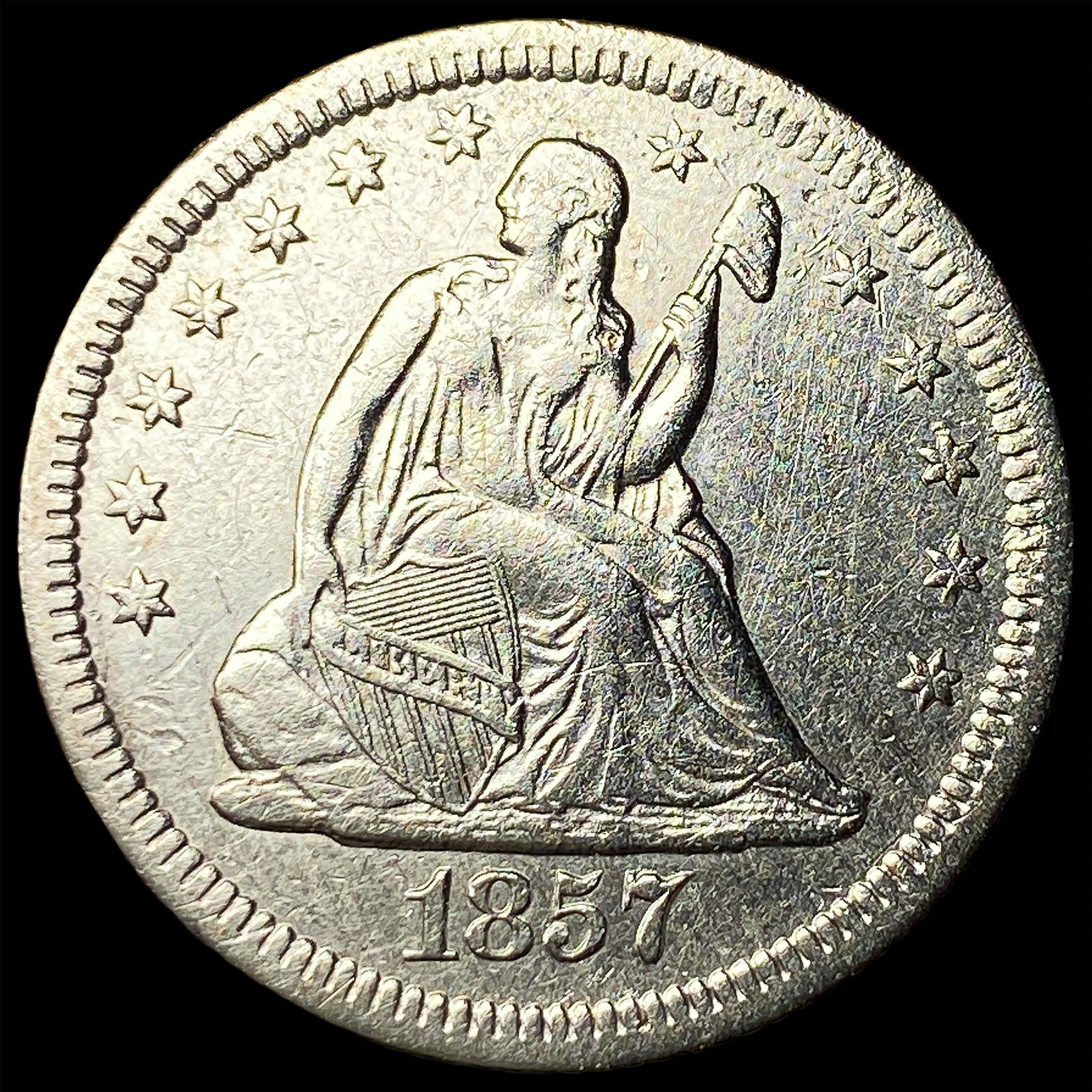 1857-O Silver Seated Liberty Quarter NEARLY UNCIRCULATED: 1857-O Silver Seated Liberty Quarter NEARLY UNCIRCULATED