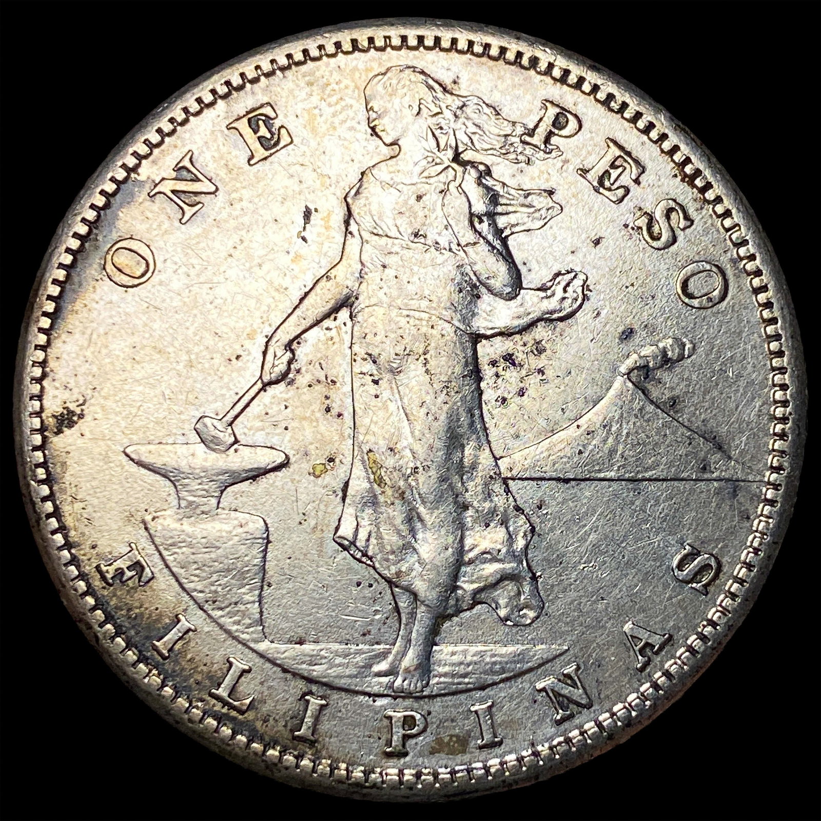 1911-S Philippines Silver Peso NEARLY UNCIRCULATED: 1911-S Philippines Silver Peso NEARLY UNCIRCULATED