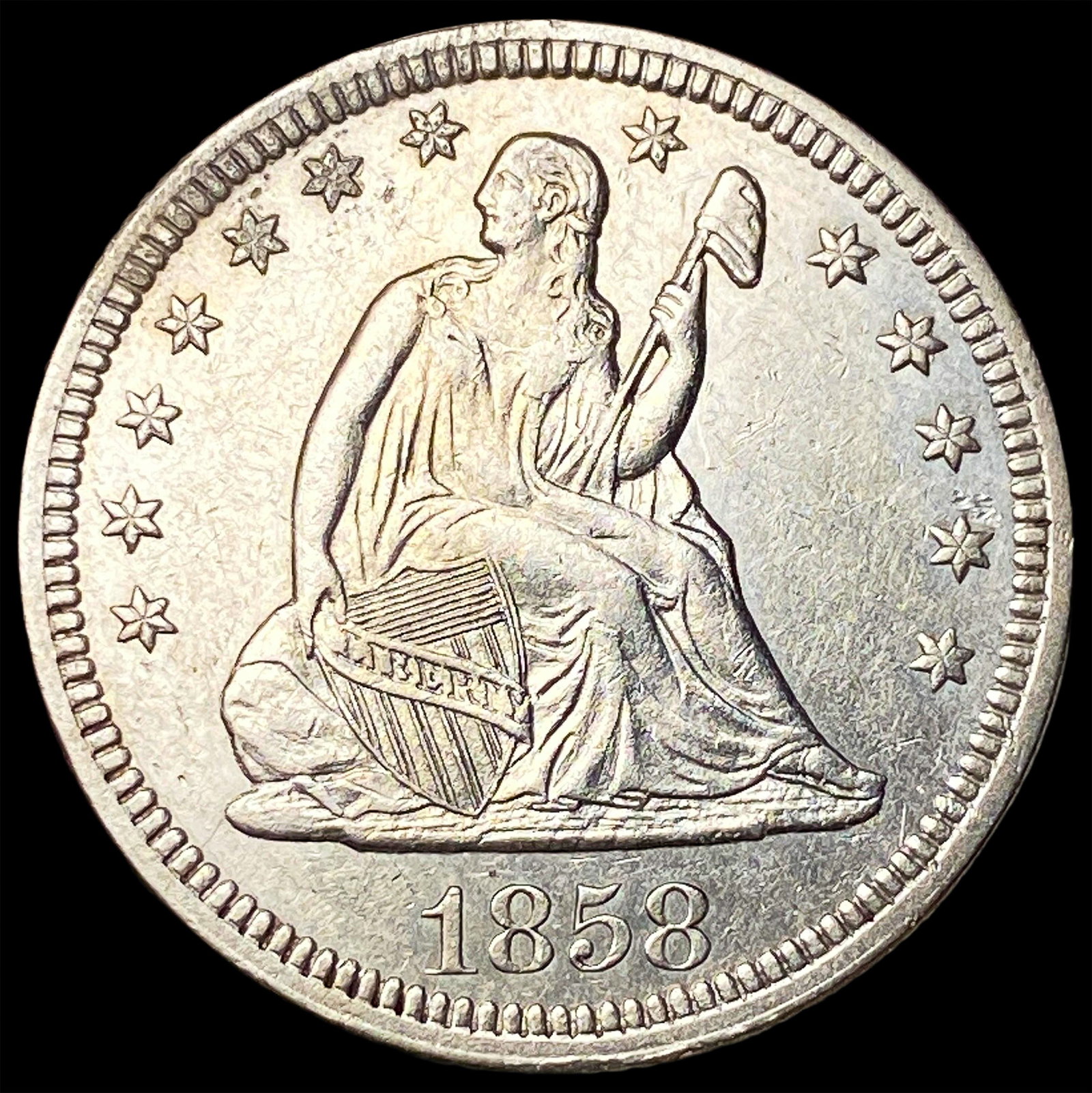 1858 Seated Liberty Quarter CLOSELY UNCIRCULATED: 1858 Seated Liberty Quarter CLOSELY UNCIRCULATED