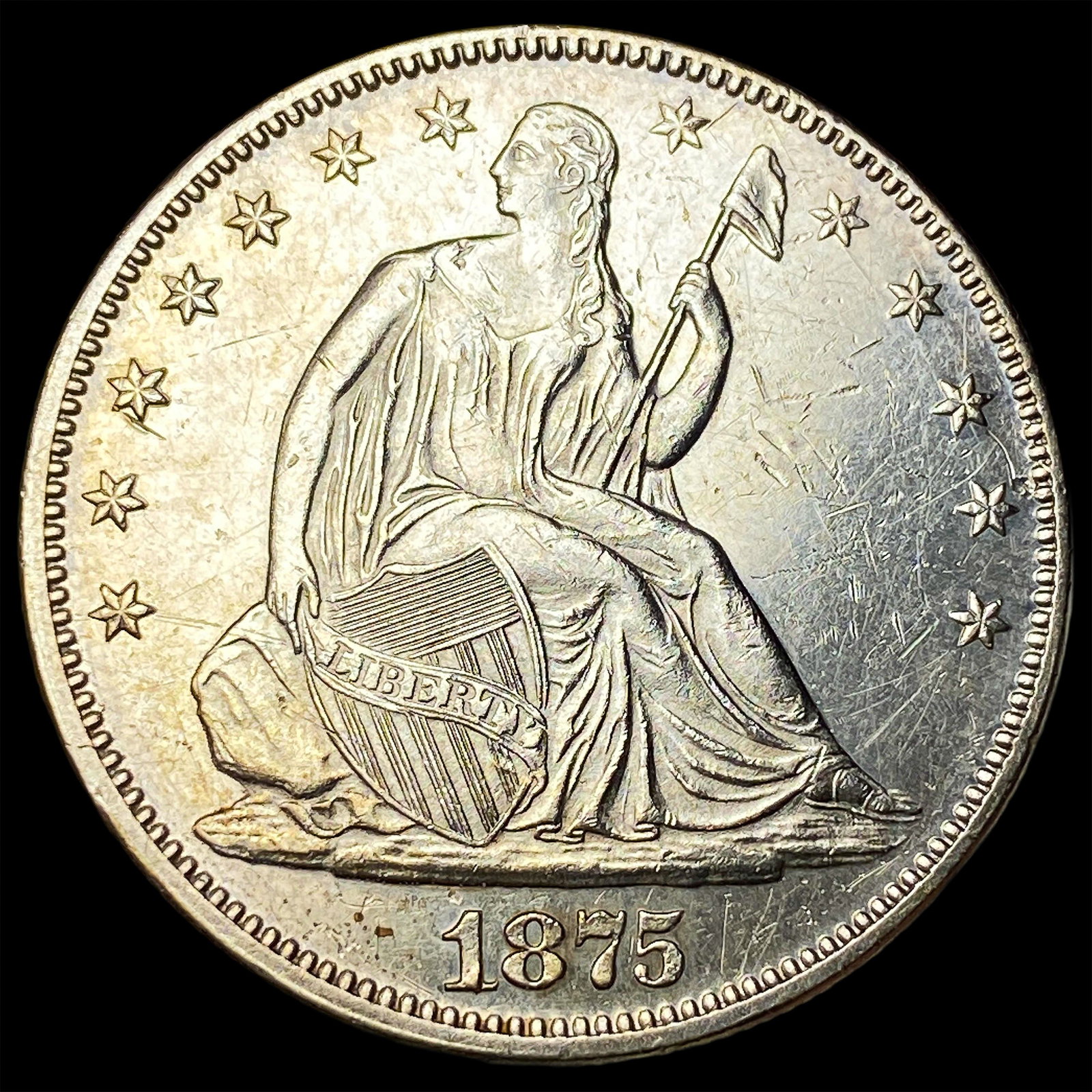 1875 Seated Liberty Half Dollar CLOSELY UNCIRCULATED: 1875 Seated Liberty Half Dollar CLOSELY UNCIRCULATED