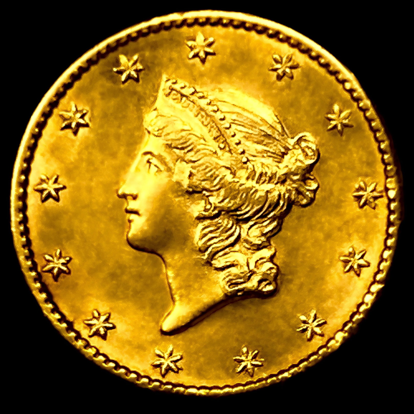 1849 Open Wreath, No L Rare Gold Dollar: 1849 Open Wreath, No L Rare Gold Dollar