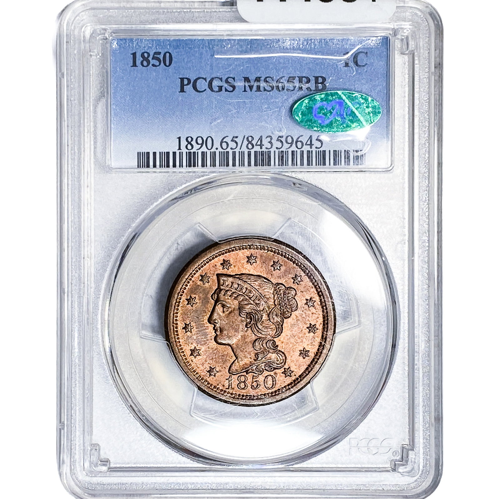 1850 CAC Braided Hair Large Cent PCGS MS65 RB (1 of 4)