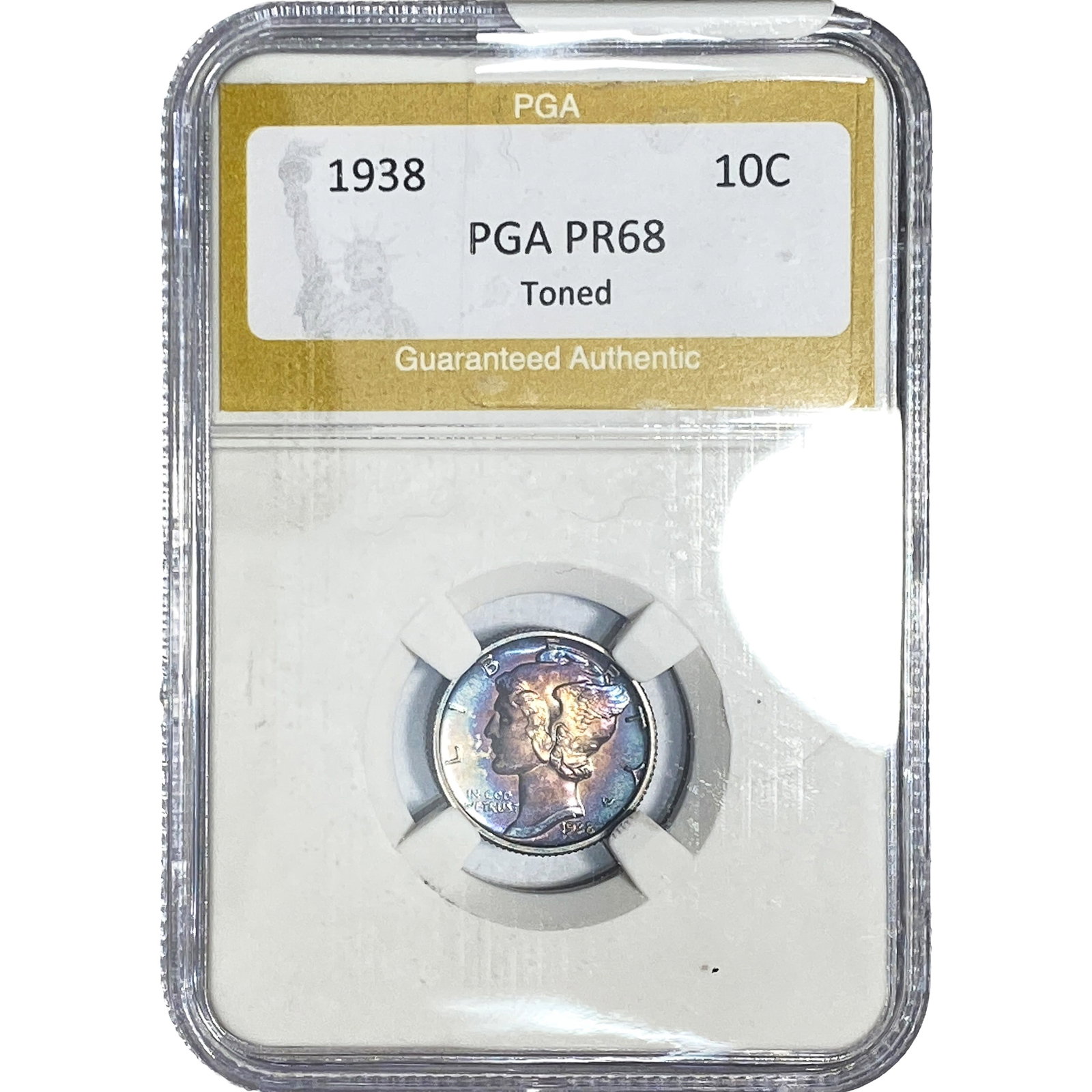 1938 Mercury Silver Dime PGA PR68 Toned: 1938 Mercury Silver Dime PGA PR68 Toned