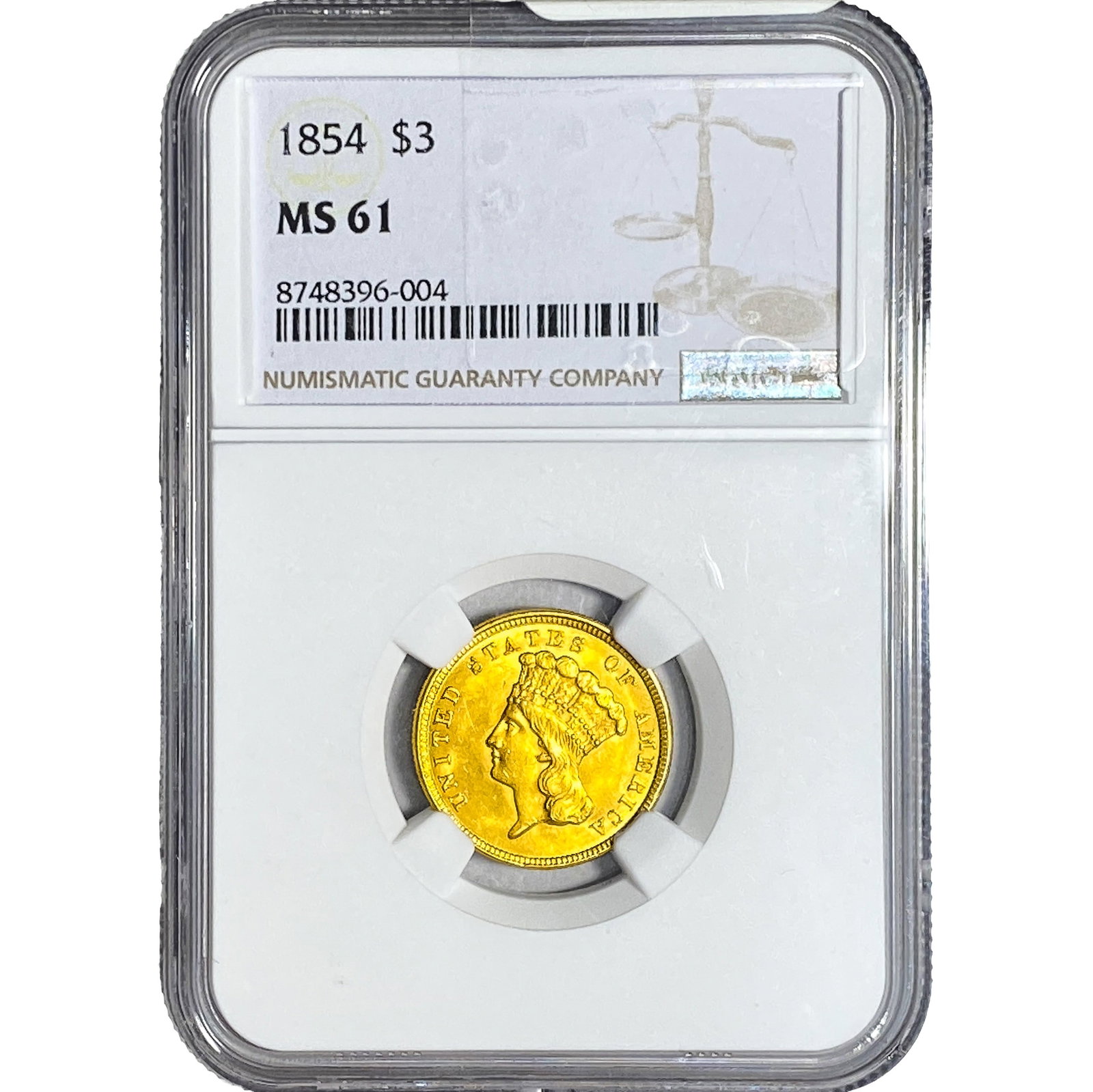 1854 $3 Gold Piece NGC MS61 (1 of 4)
