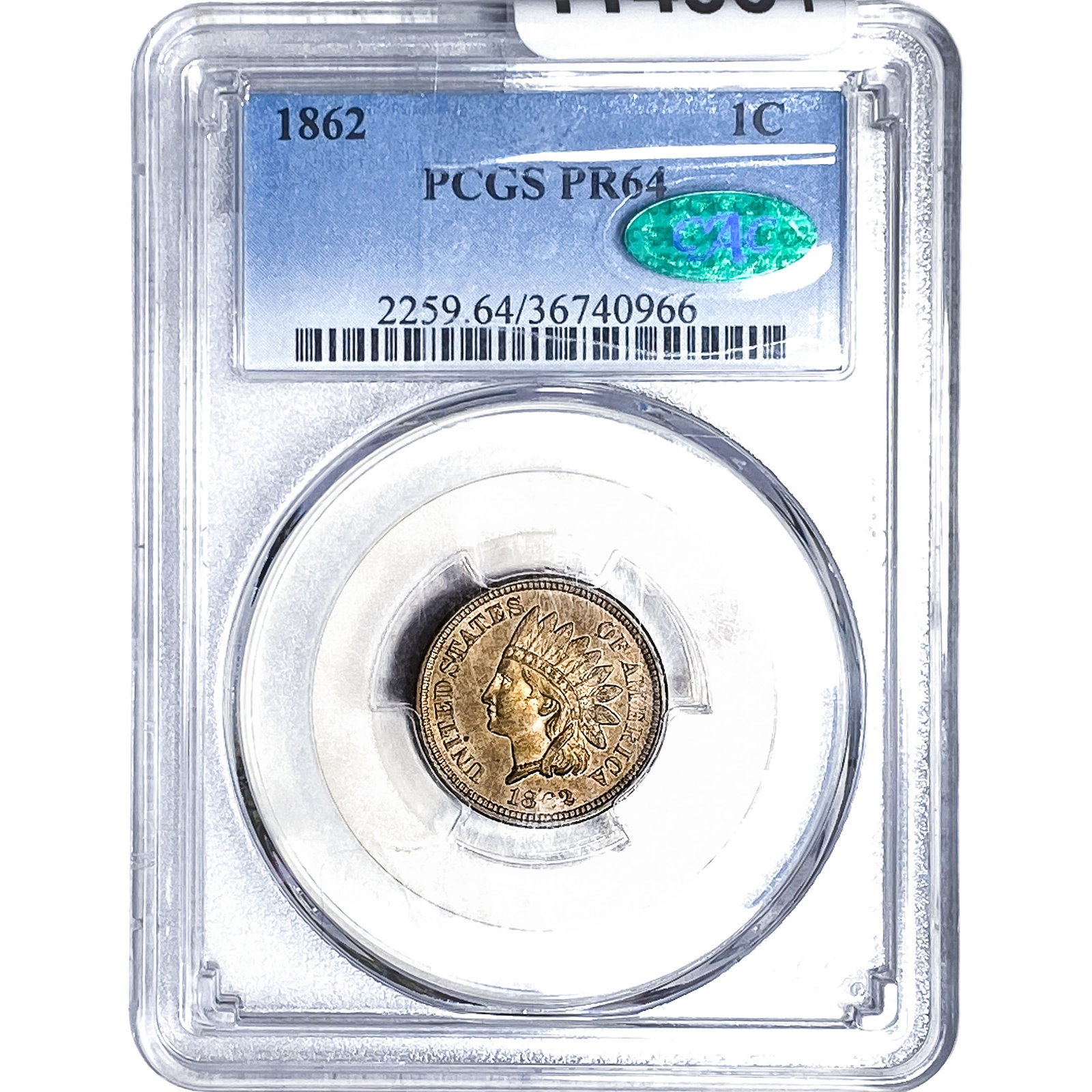 1862 CAC Indian Head Cent PCGS PR64 (1 of 4)