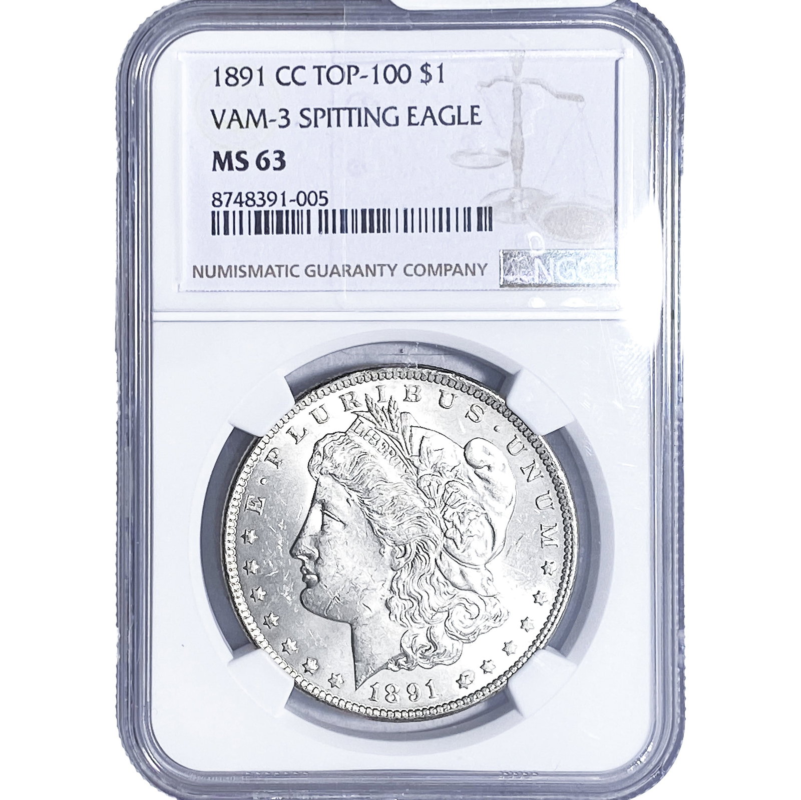 1891-CC Morgan Silver Dollar NGC MS63 Spitting Eagle VAM-3 (1 of 4)
