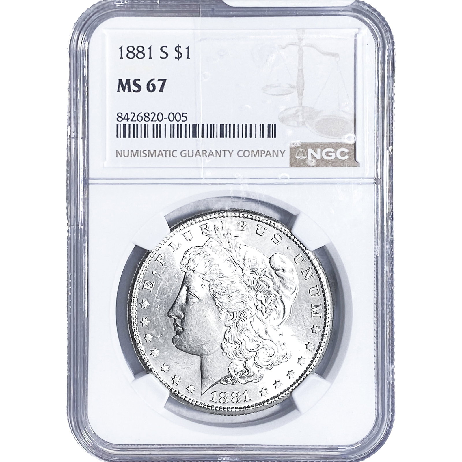 1881-S Morgan Silver Dollar NGC MS67: 1881-S Morgan Silver Dollar NGC MS67