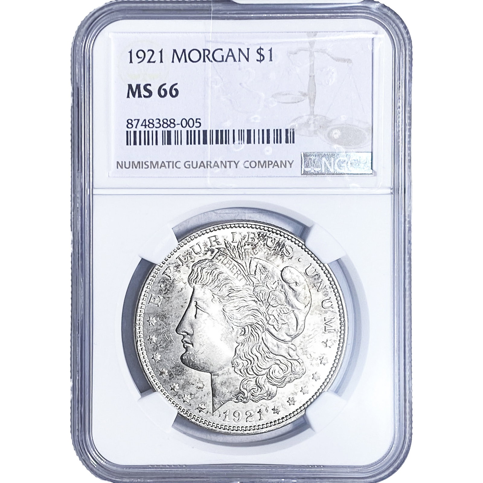1921 Morgan Silver Dollar NGC MS66: 1921 Morgan Silver Dollar NGC MS66