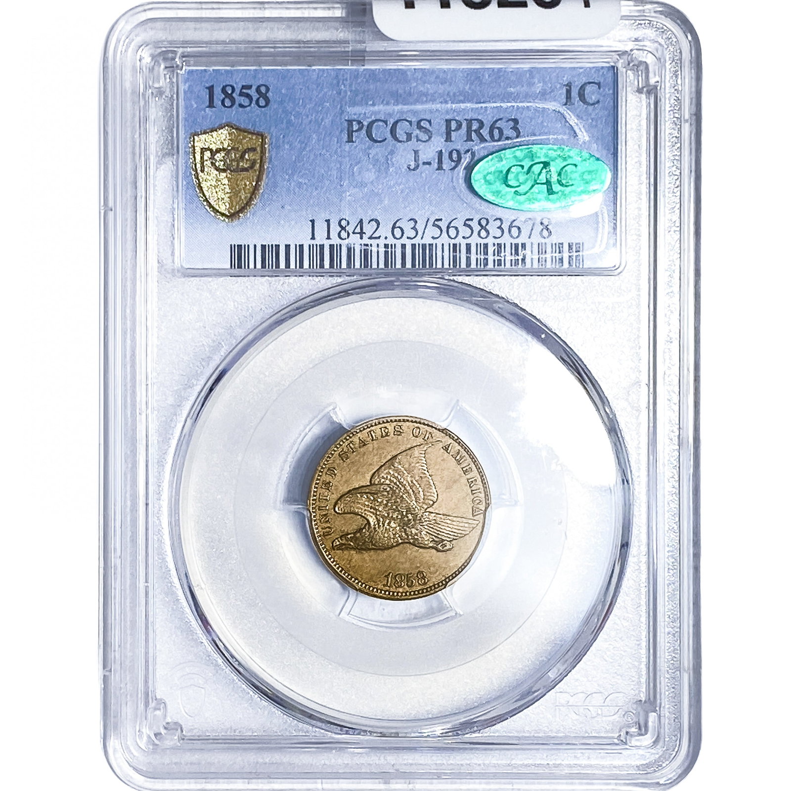 1858 CAC Flying Eagle Cent PCGS PR63 J-192 (1 of 4)