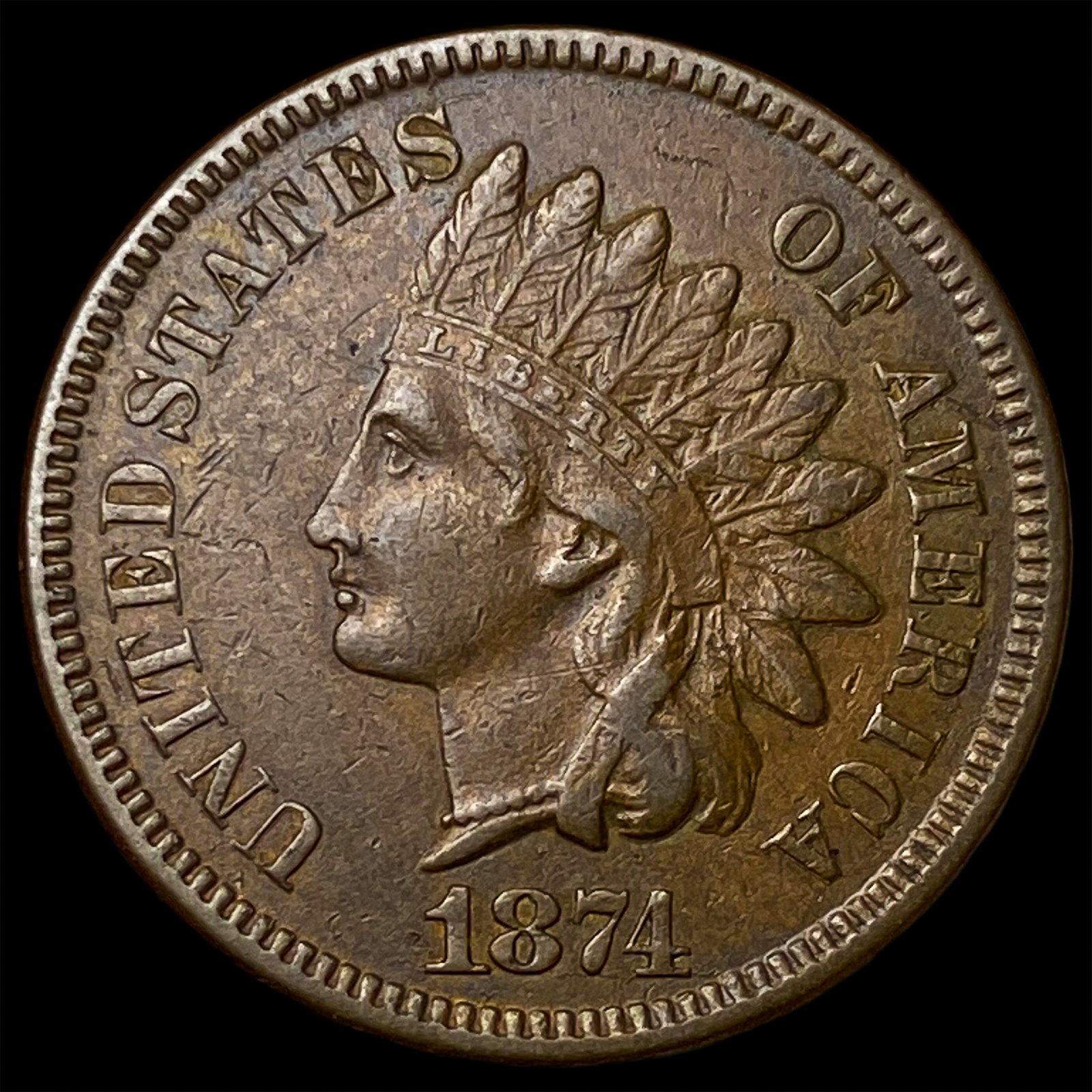 1874 Indian Head Cent NEARLY UNCIRCULATED: 1874 Indian Head Cent NEARLY UNCIRCULATED