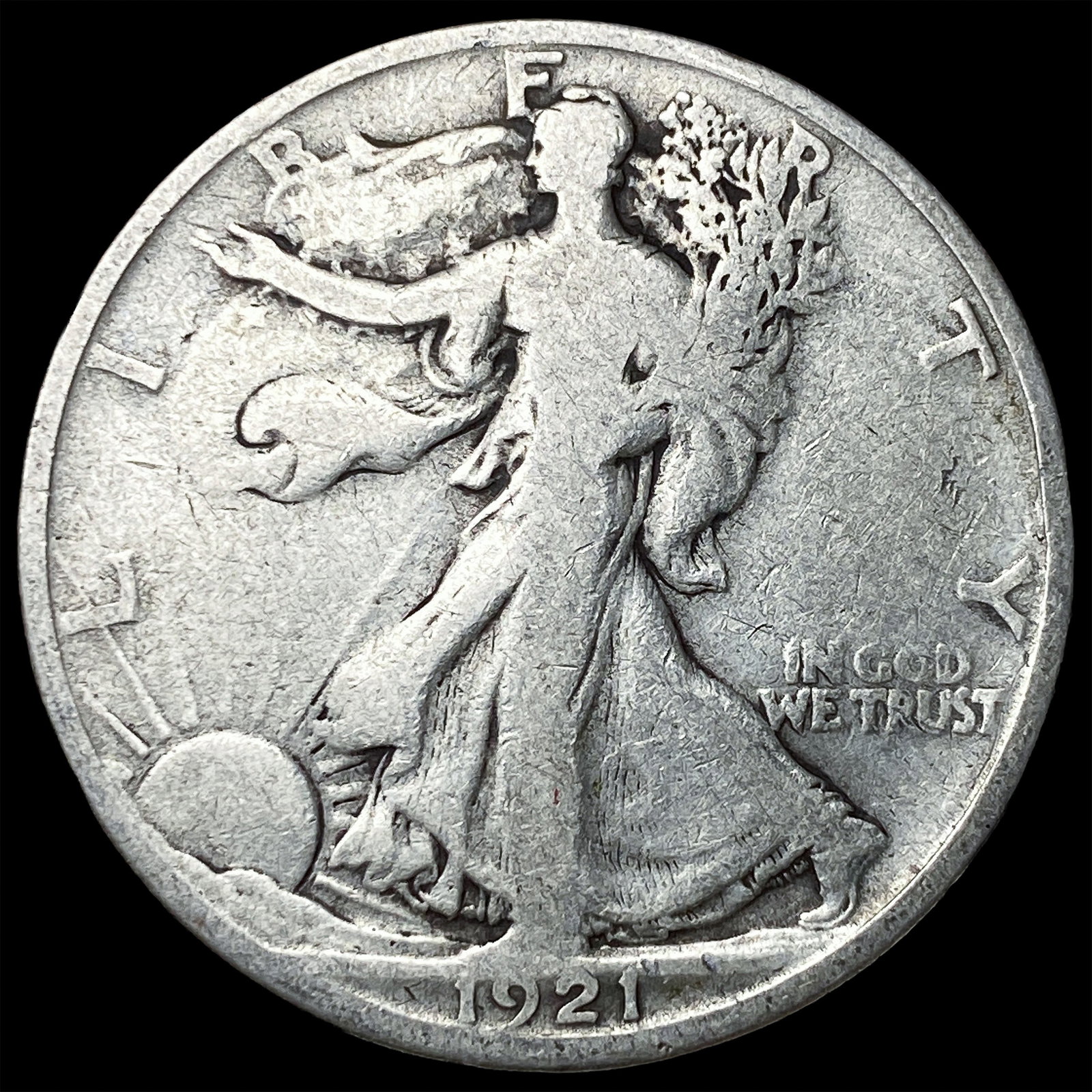 1921-D Silver Walking Liberty Half Dollar LIGHTLY CIRCULATED: 1921-D Silver Walking Liberty Half Dollar LIGHTLY CIRCULATED