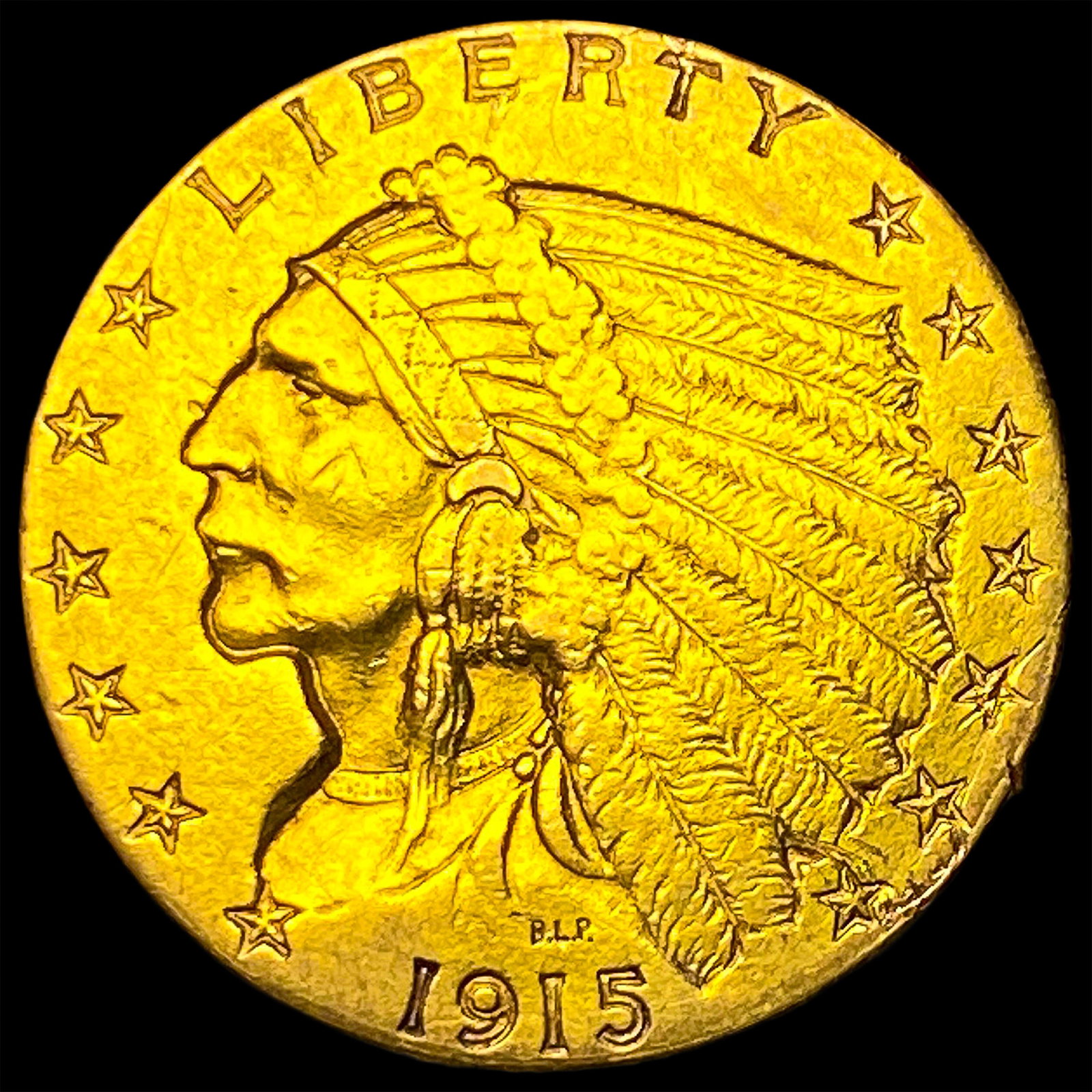 1915 Indian Head Gold $2.50 Quarter Eagle CLOSELY UNCIRCULATED: 1915 Indian Head Gold $2.50 Quarter Eagle CLOSELY UNCIRCULATED