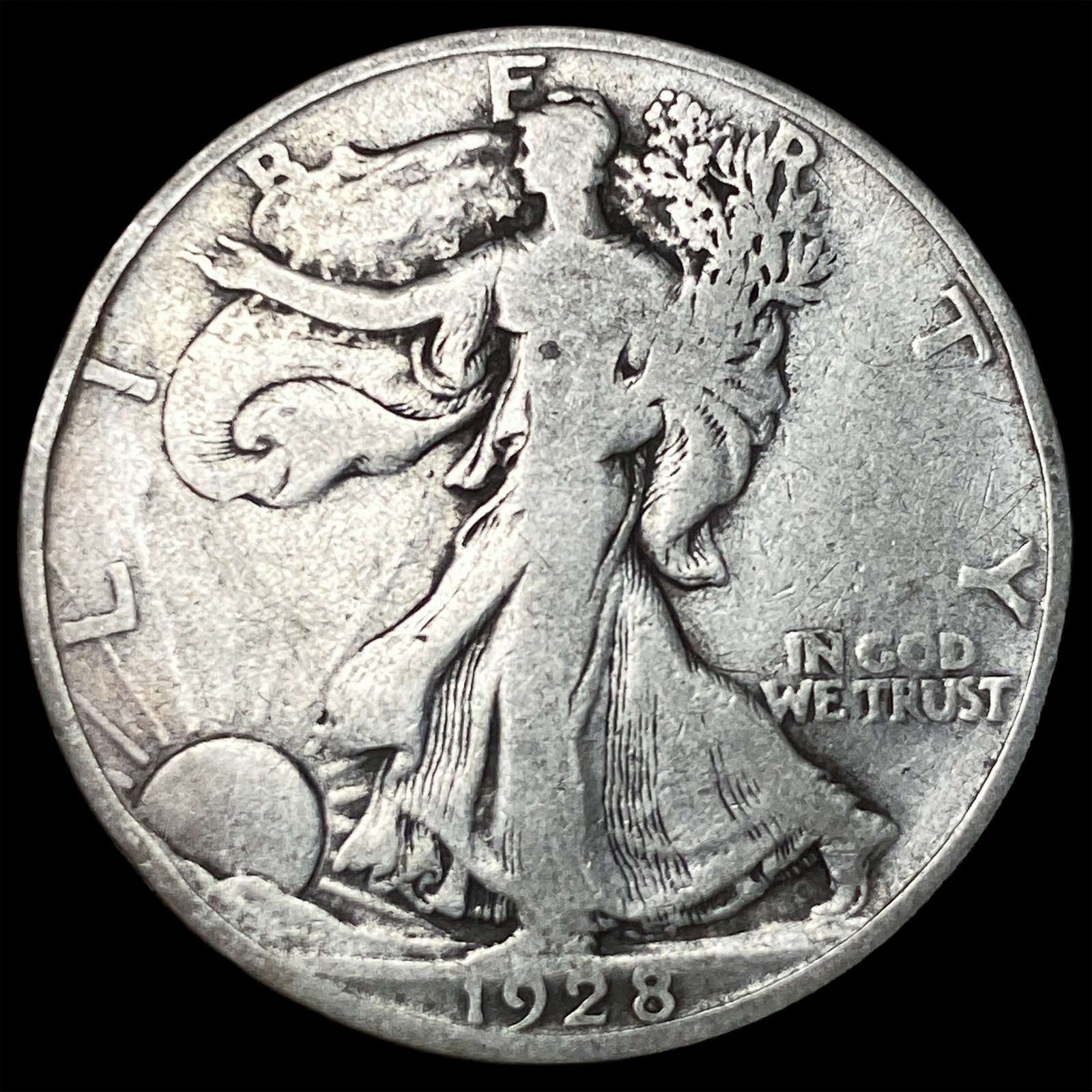 1928-S Silver Half Dollar Walking Liberty LIGHTLY CIRCULATED: 1928-S Silver Half Dollar Walking Liberty LIGHTLY CIRCULATED