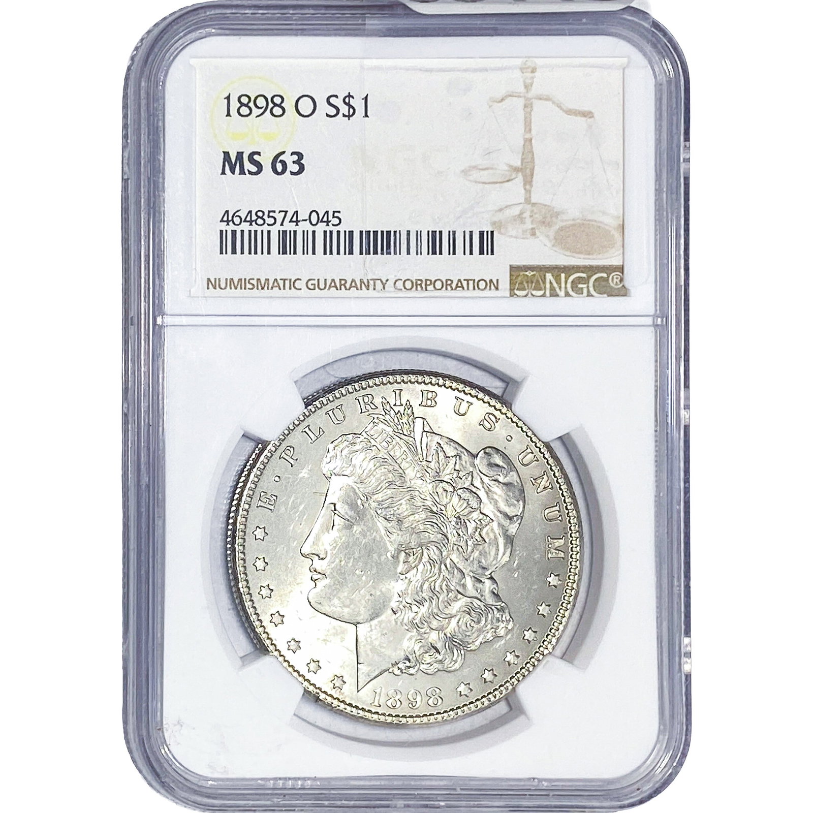 1898-O Morgan Silver Dollar NGC MS63: 1898-O Morgan Silver Dollar NGC MS63