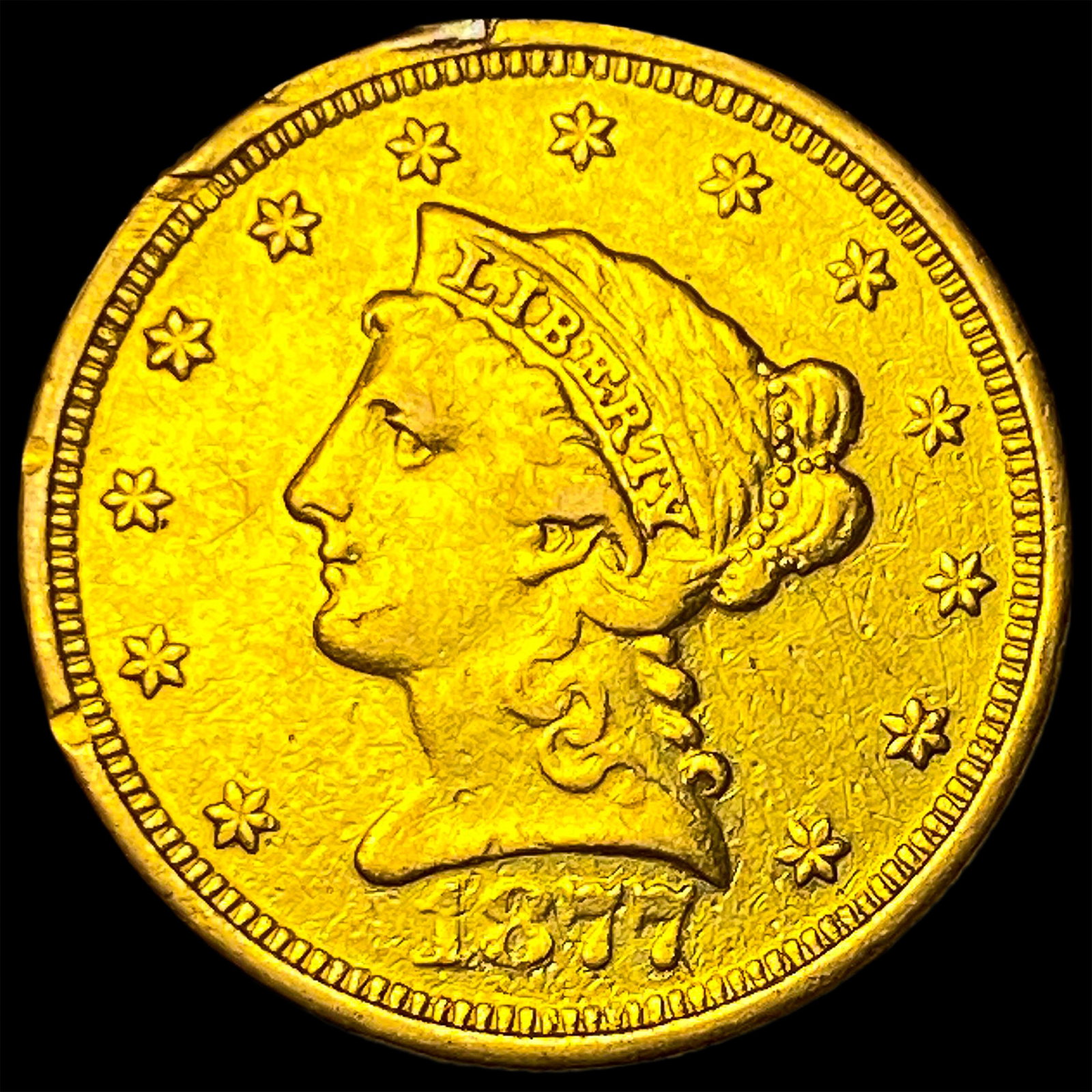 1877-S Gold $2.50 Liberty Head Quarter Eagle CLOSELY UNCIRCULATED: 1877-S Gold $2.50 Liberty Head Quarter Eagle CLOSELY UNCIRCULATED