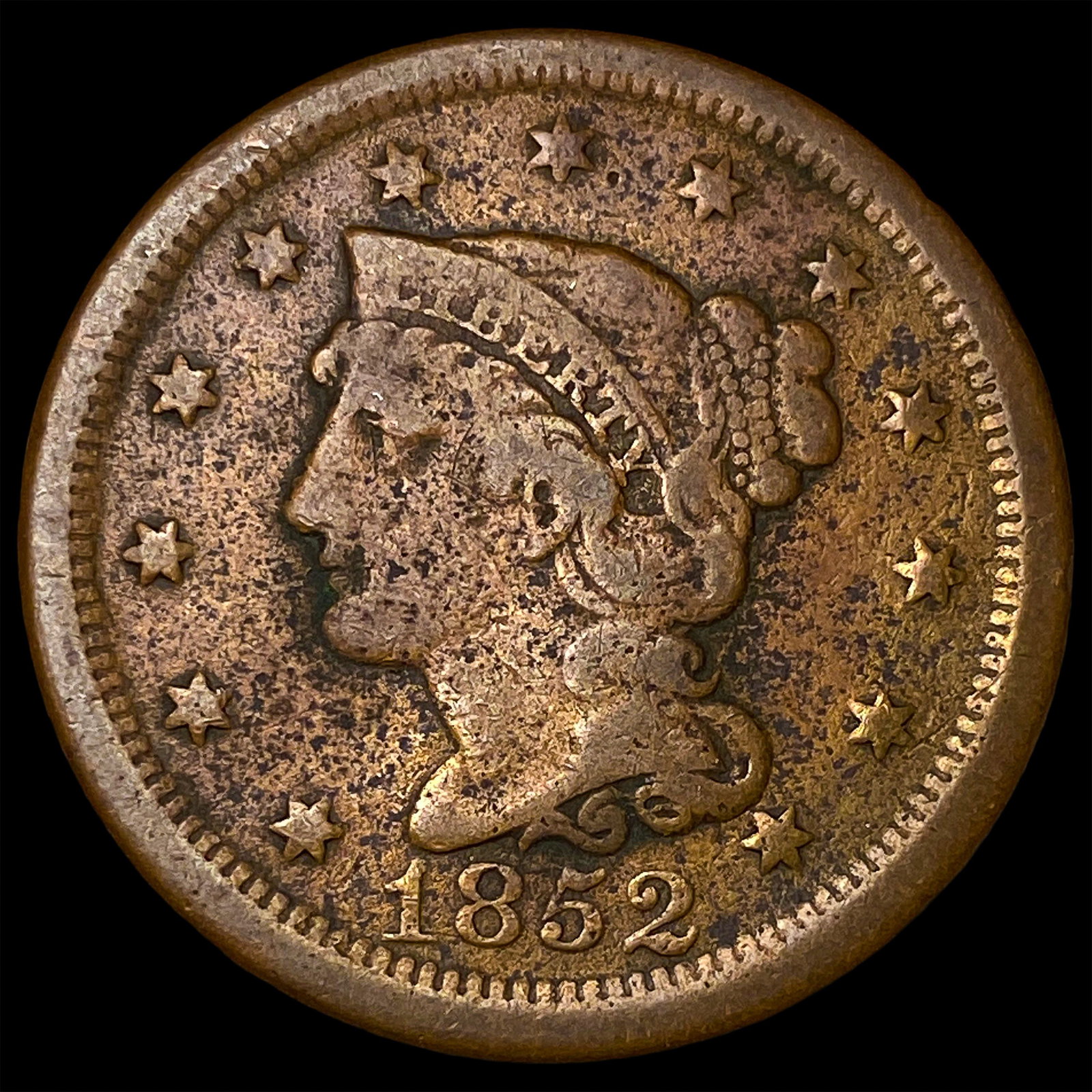 1852 Braided Hair Large Cent NICELY CIRCULATED: 1852 Braided Hair Large Cent NICELY CIRCULATED