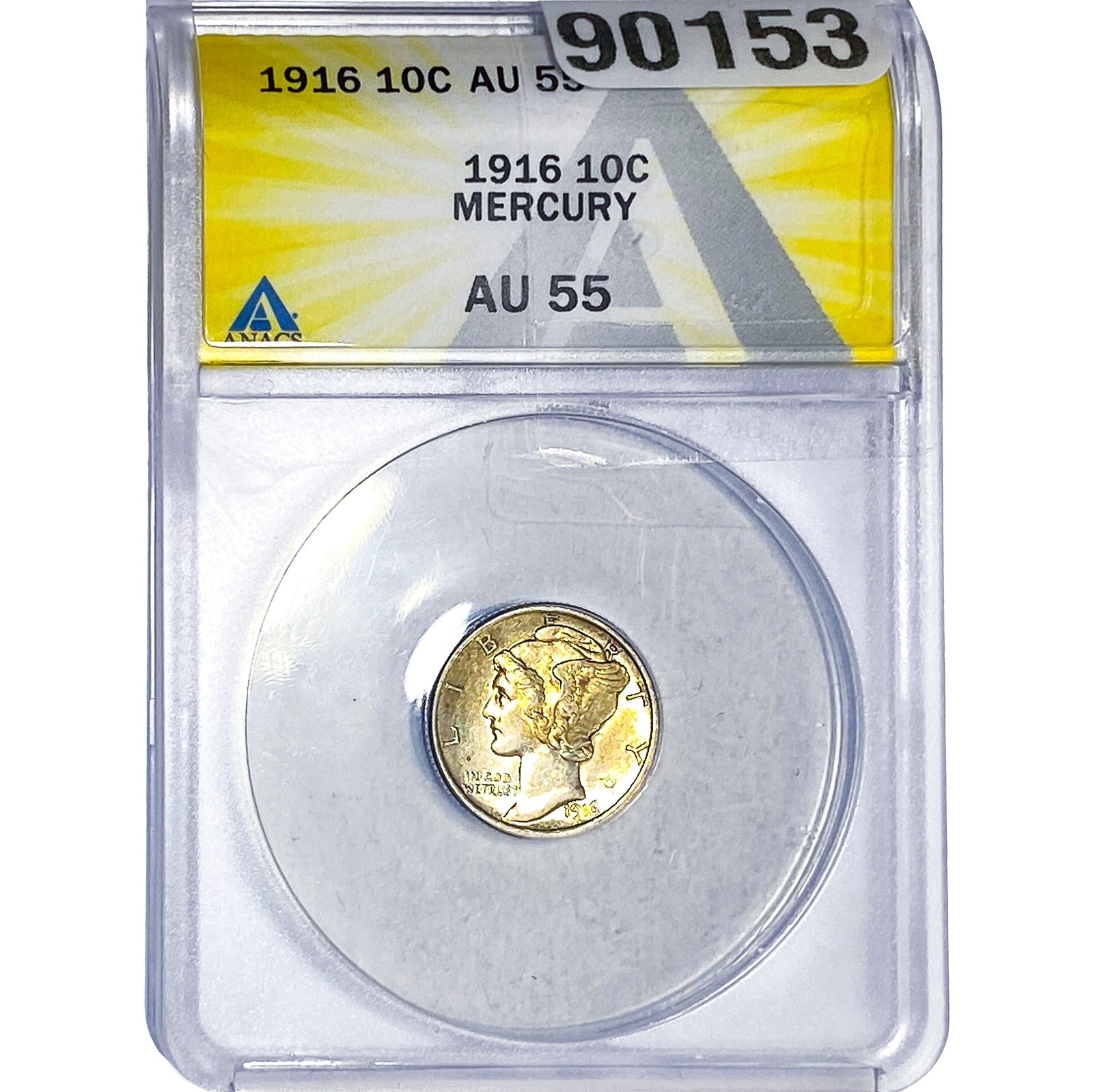 1916 Mercury Silver Dime ANACS AU55: 1916 Mercury Silver Dime ANACS AU55