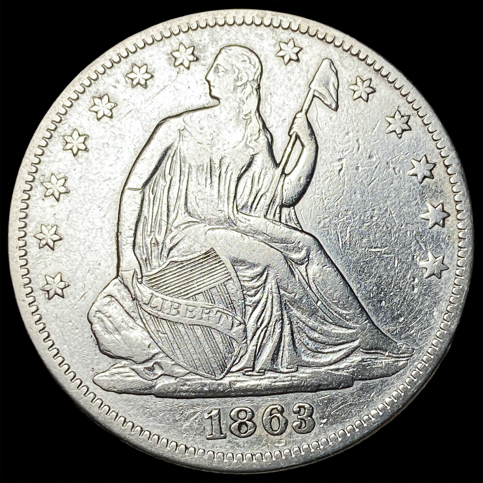 1863 Seated Liberty Half Dollar NEARLY UNCIRCULATED: 1863 Seated Liberty Half Dollar NEARLY UNCIRCULATED