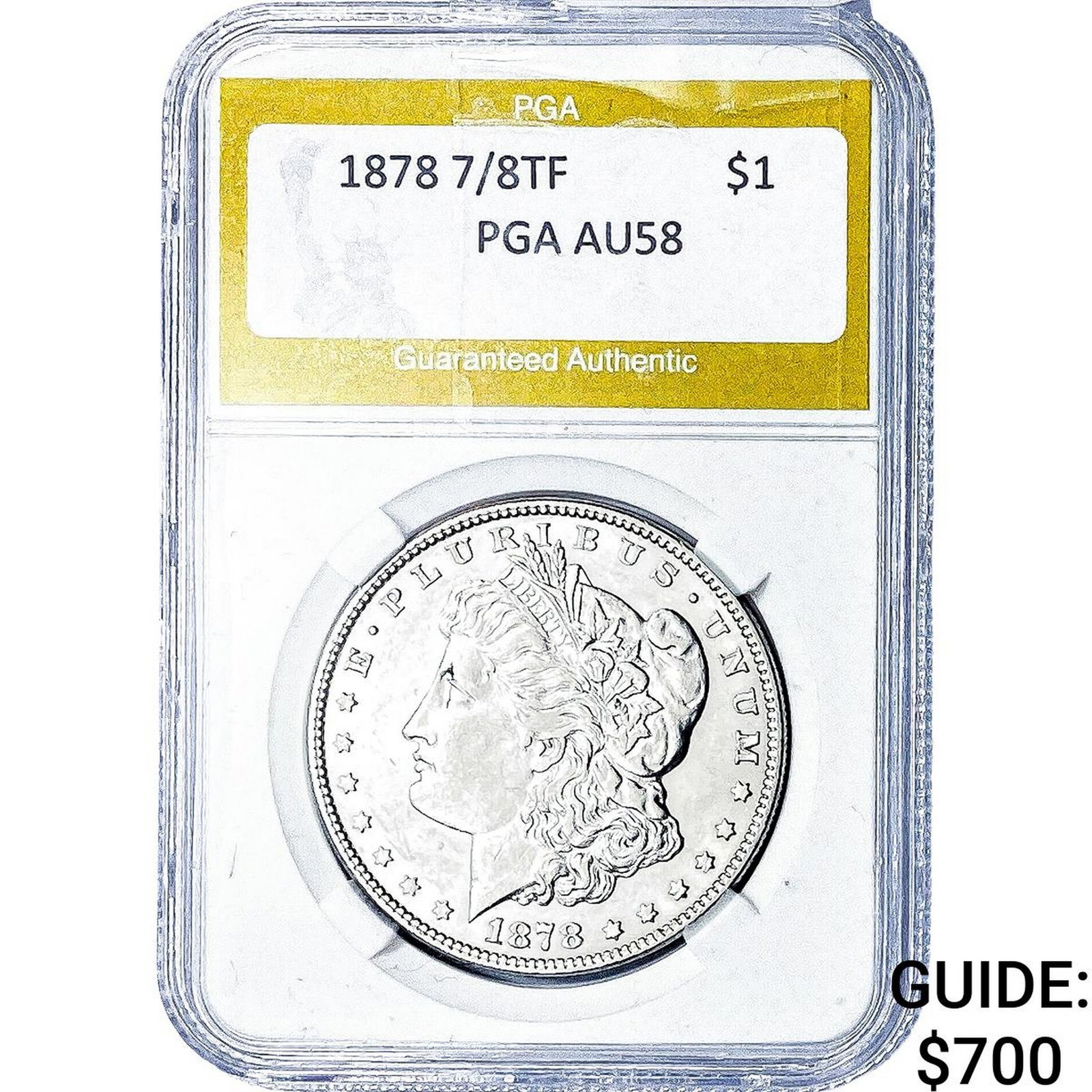 1878 7/8TF Morgan Silver Dollar PGA AU58: 1878 7/8TF Morgan Silver Dollar PGA AU58
