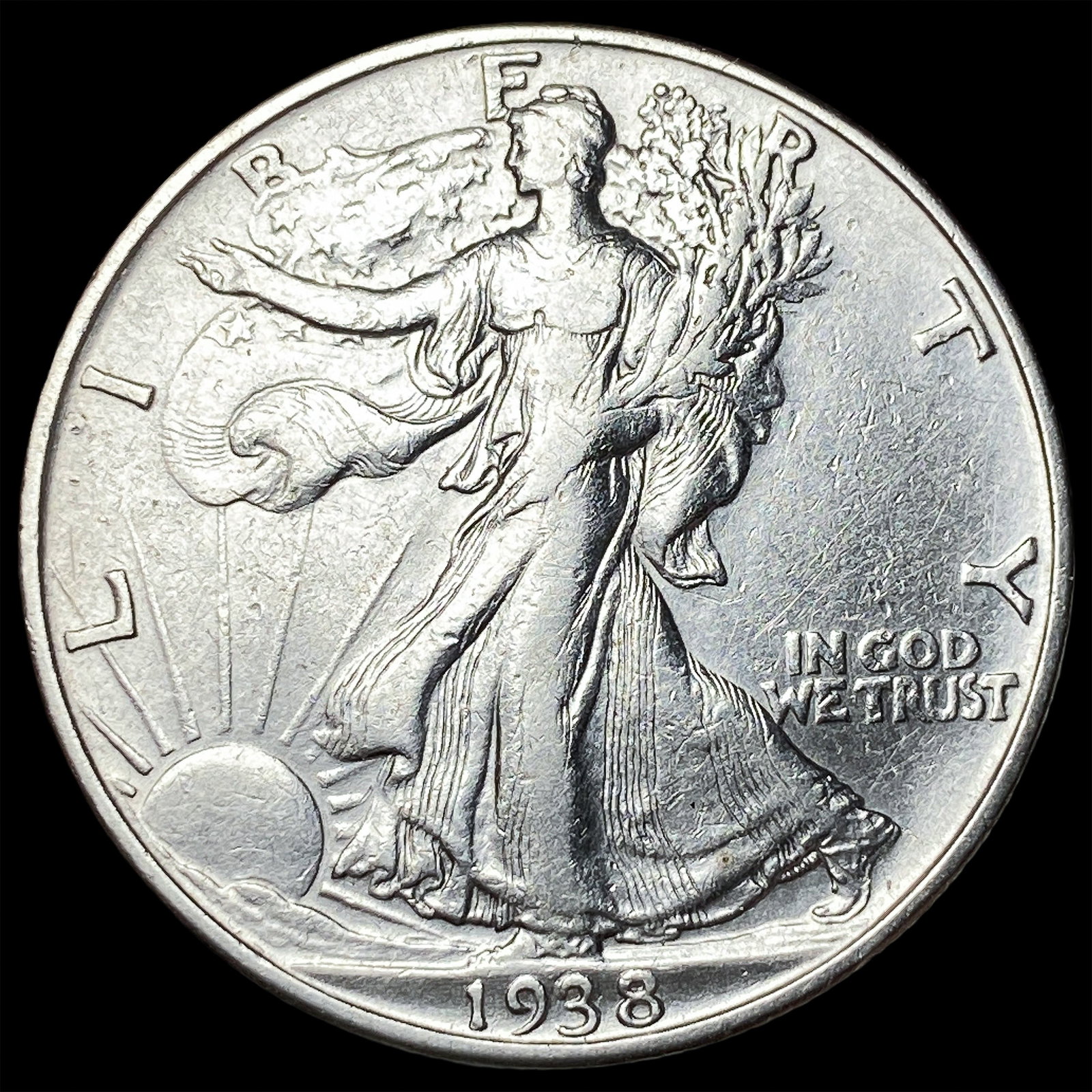 1938-D Silver Walking Liberty Half Dollar NEARLY UNCIRCULATED: 1938-D Silver Walking Liberty Half Dollar NEARLY UNCIRCULATED