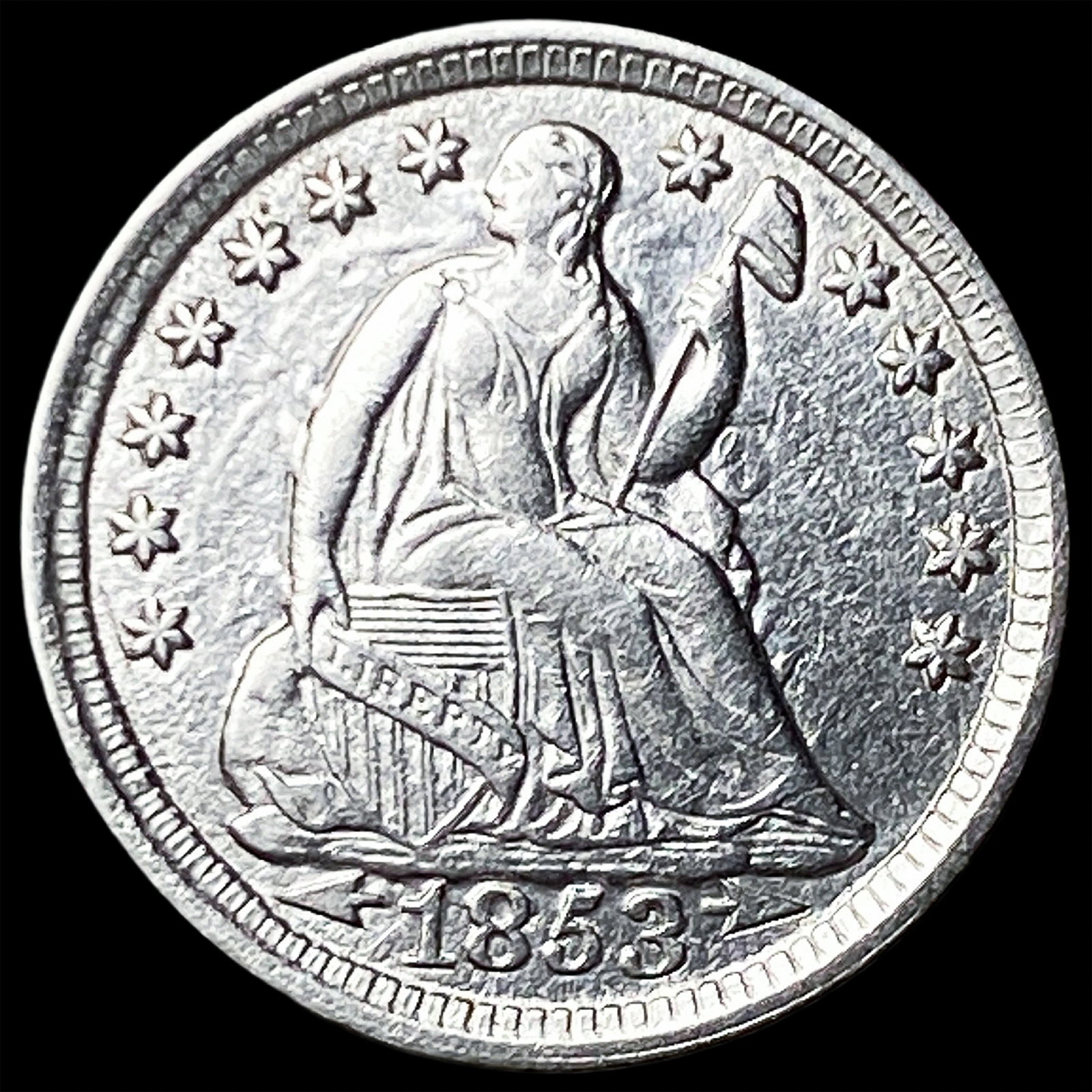 1853 Arrows Seated Liberty Half Dime CHOICE AU: 1853 Arrows Seated Liberty Half Dime CHOICE AU