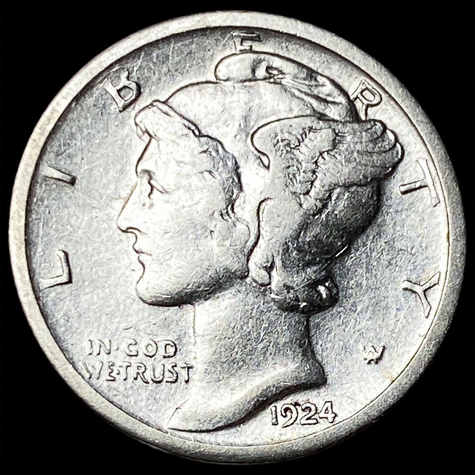 1924-S Silver Mercury Dime NEARLY UNCIRCULATED: 1924-S Silver Mercury Dime NEARLY UNCIRCULATED