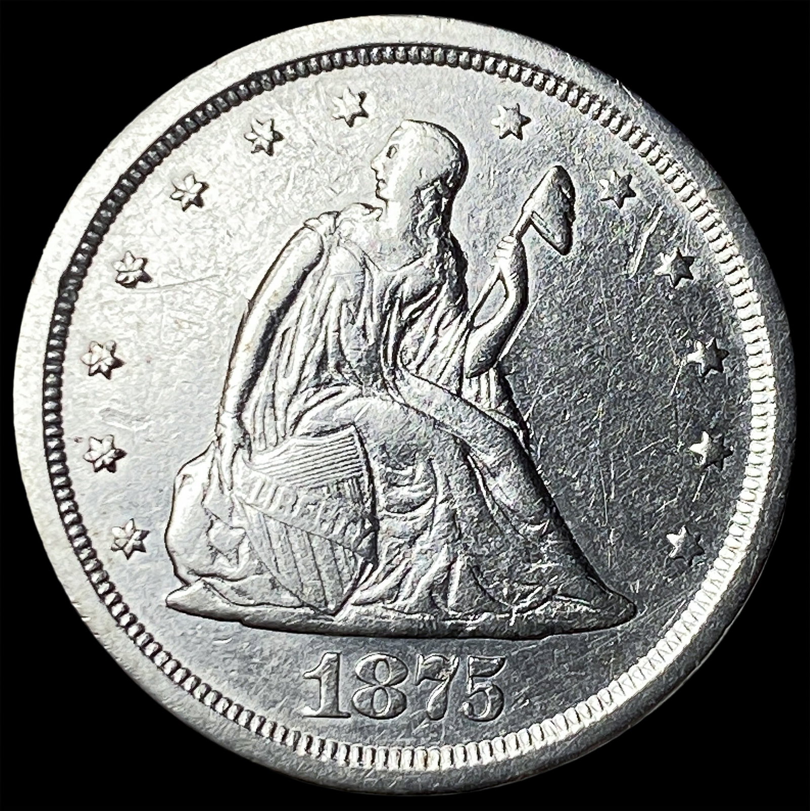 1875-S Silver Twenty Cents CLOSELY UNCIRCULATED: 1875-S Silver Twenty Cents CLOSELY UNCIRCULATED