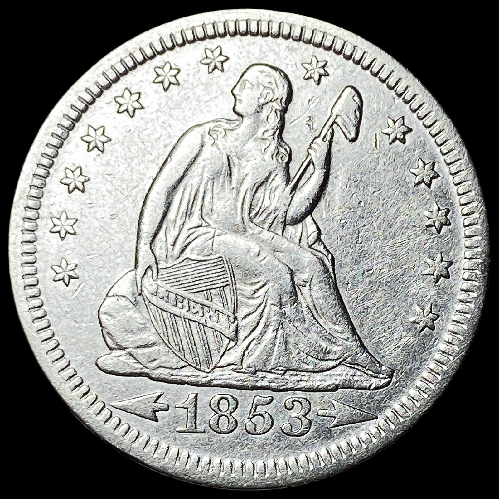 1853 Arrows/Rays Seated Liberty Quarter CLOSELY UNCIRCULATED: 1853 Arrows/Rays Seated Liberty Quarter CLOSELY UNCIRCULATED