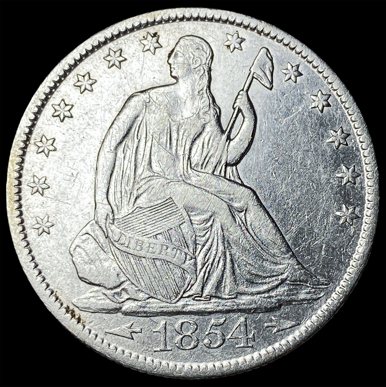 1854-O Arrows Seated Liberty Silver Half Dollar NEARLY UNCIRCULATED: 1854-O Arrows Seated Liberty Silver Half Dollar NEARLY UNCIRCULATED