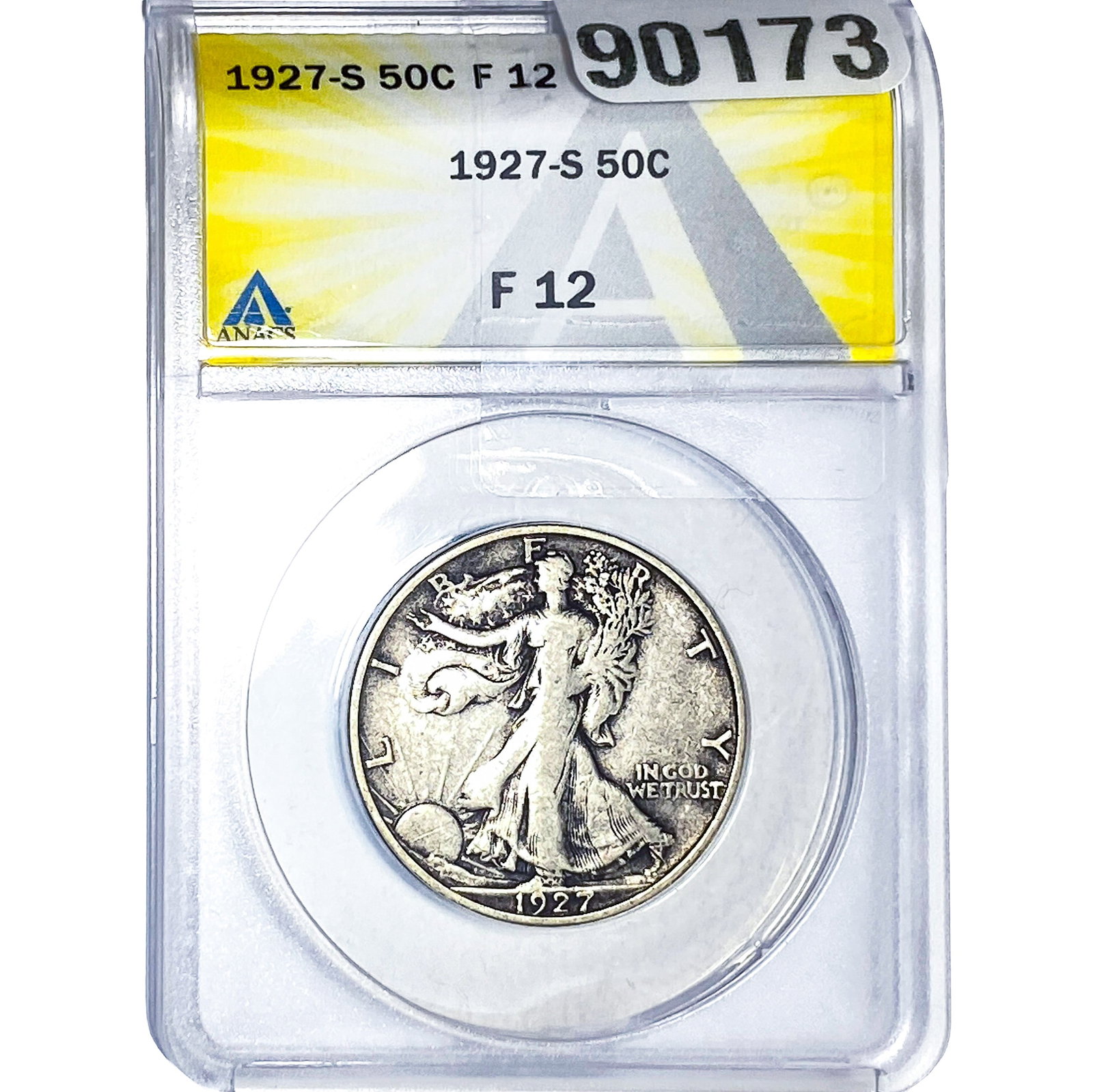 1927-S Walking Liberty Half Dollar ANACS F12: 1927-S Walking Liberty Half Dollar ANACS F12