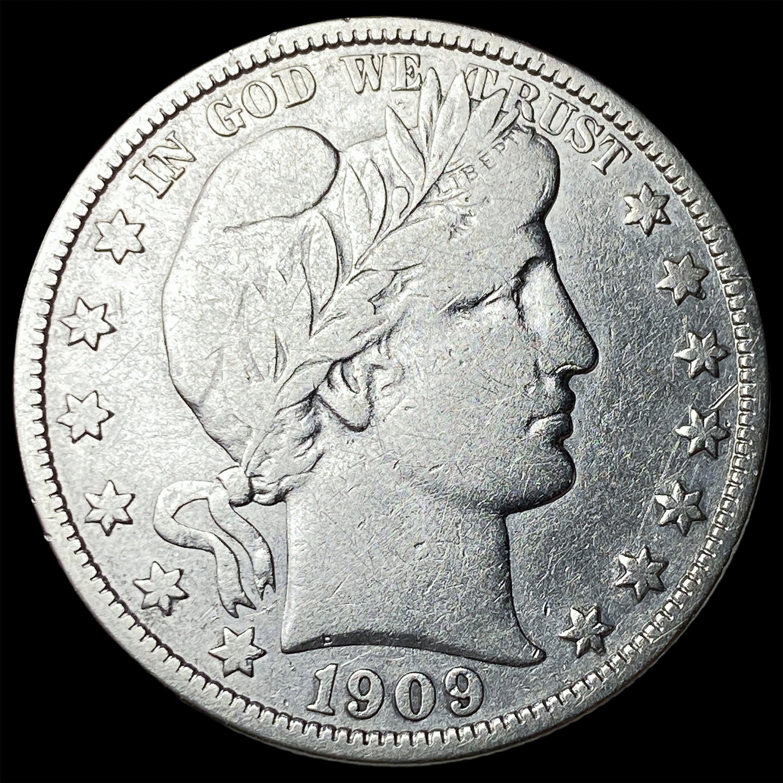 1909-O Silver Barber Half Dollar ABOUT UNCIRCULATED: 1909-O Silver Barber Half Dollar ABOUT UNCIRCULATED