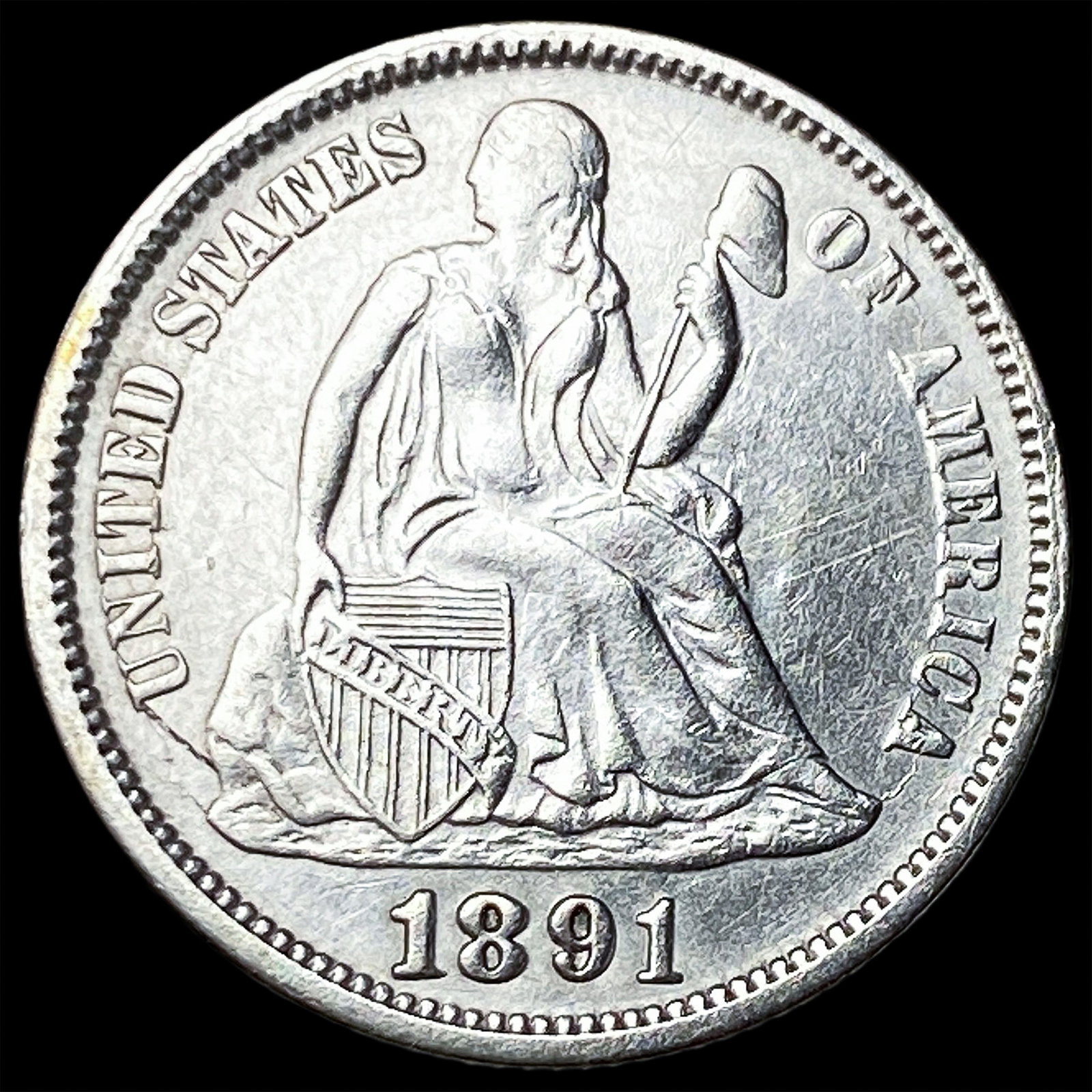 1891 Silver Seated Liberty Dime CLOSELY UNCIRCULATED: 1891 Silver Seated Liberty Dime CLOSELY UNCIRCULATED