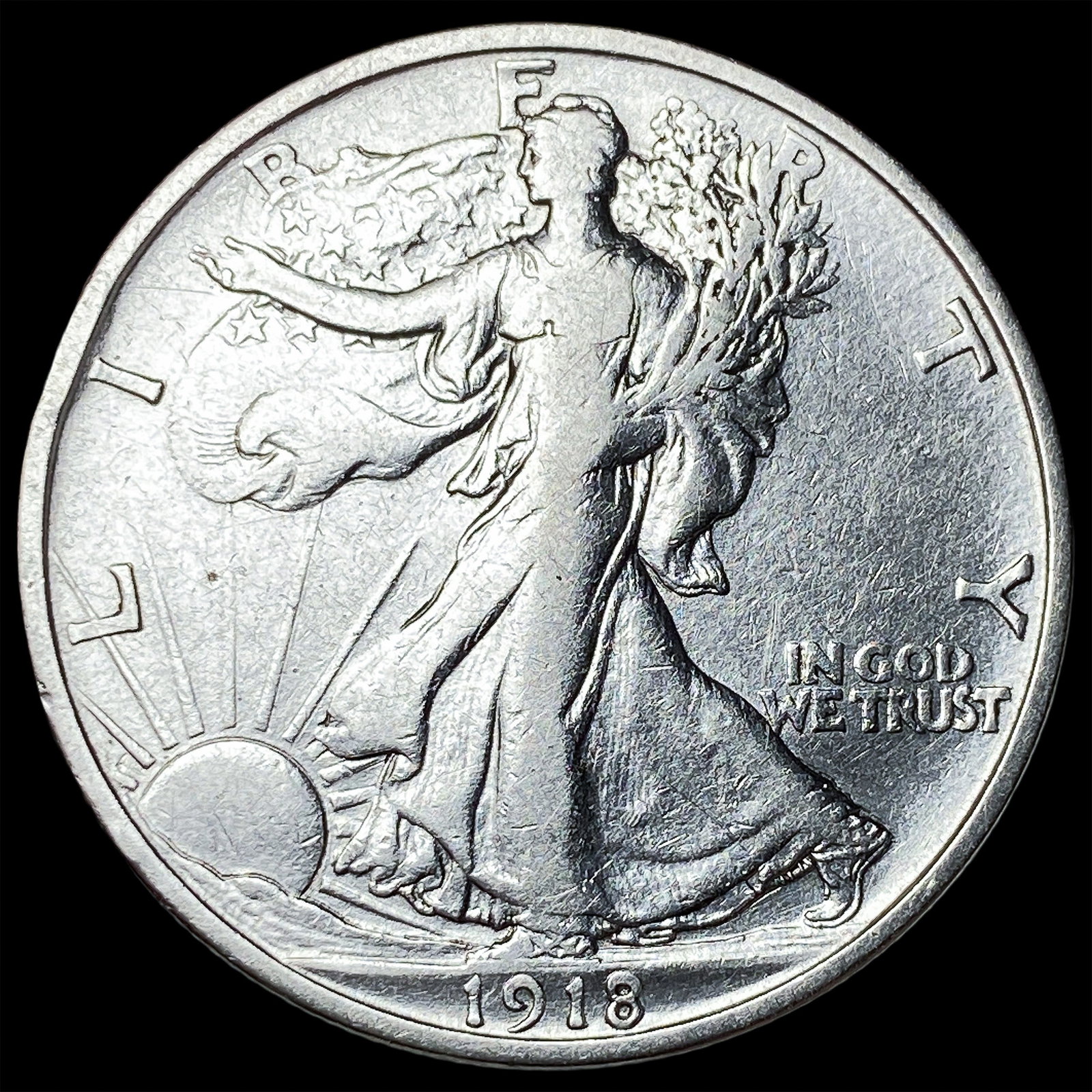 1918-D Silver Walking Liberty Half Dollar NEARLY UNCIRCULATED: 1918-D Silver Walking Liberty Half Dollar NEARLY UNCIRCULATED