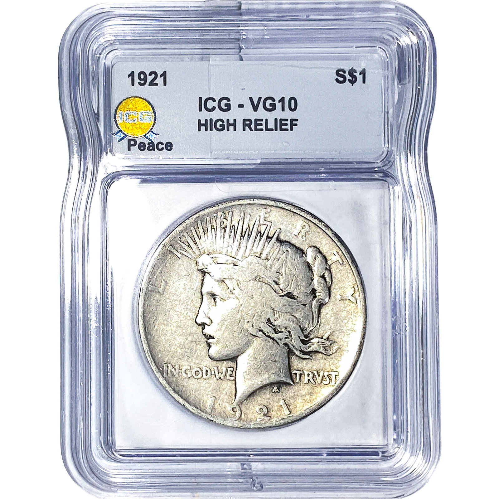 1921 Silver Peace Dollar ICG VG10: 1921 Silver Peace Dollar ICG VG10