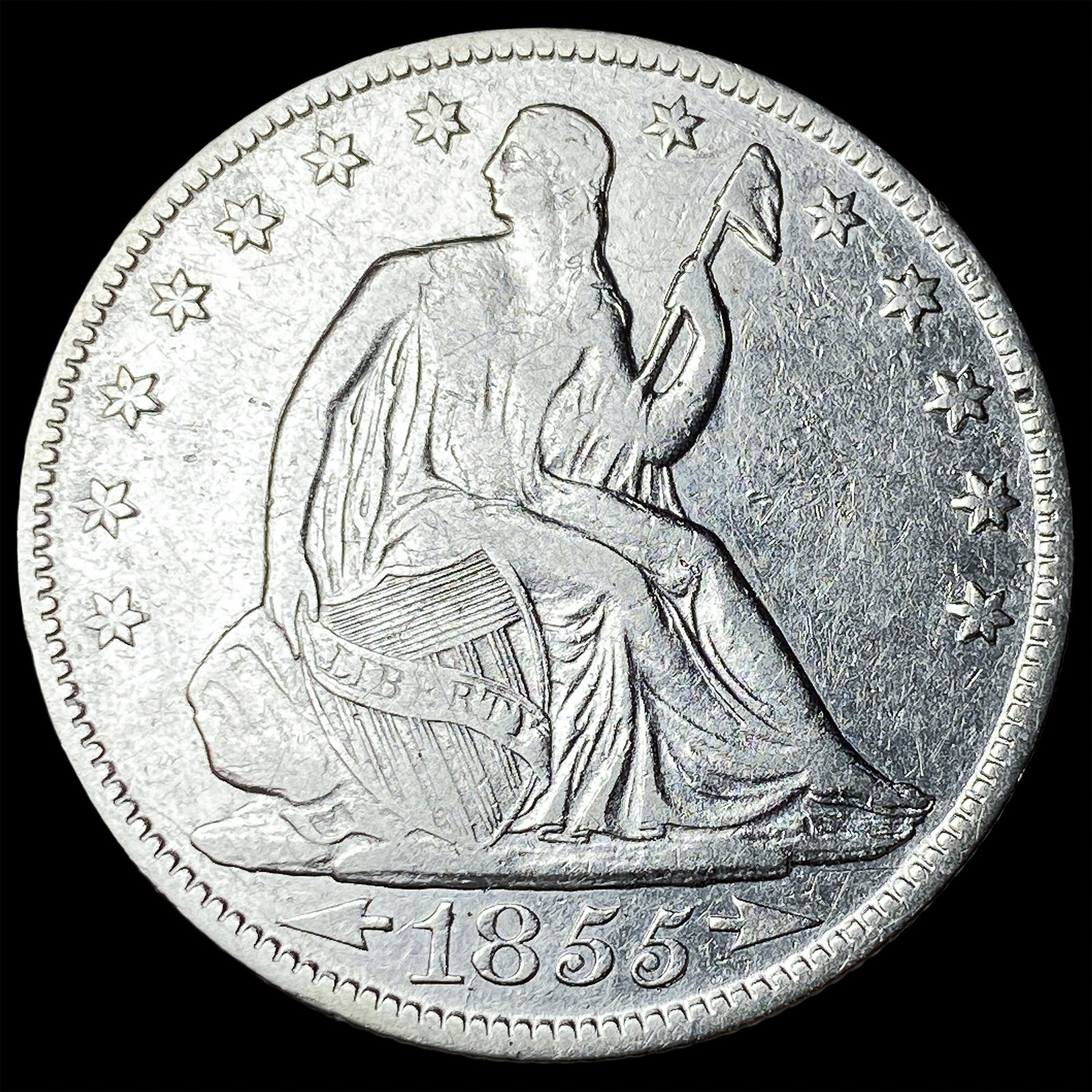 1855-O Arrows Seated Liberty Half Dollar NEARLY UNCIRCULATED: 1855-O Arrows Seated Liberty Half Dollar NEARLY UNCIRCULATED
